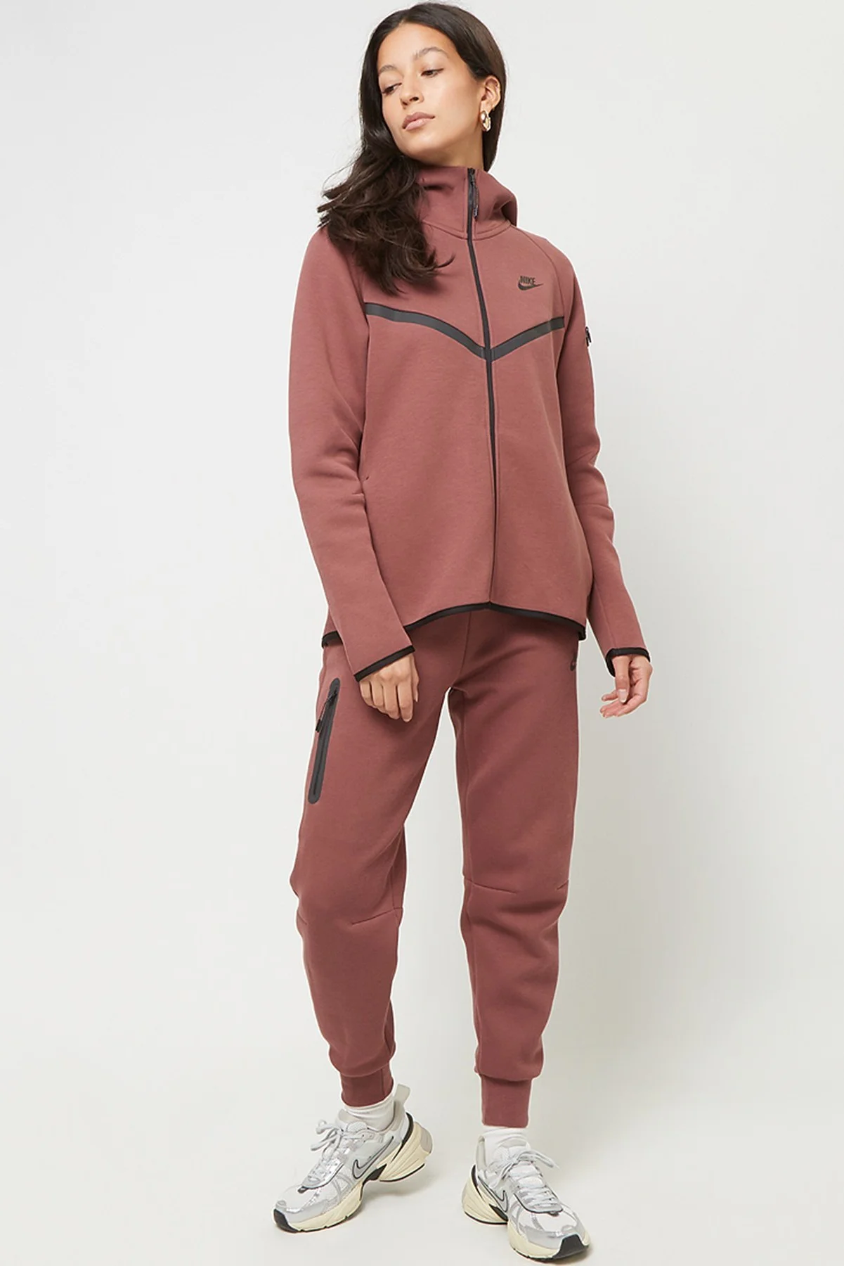 Nike Tech Fleece Full Zip Women Windrunner Hoodie Kapüşonlu Fermuarlı Kadın Sweatshirt Kahverengi