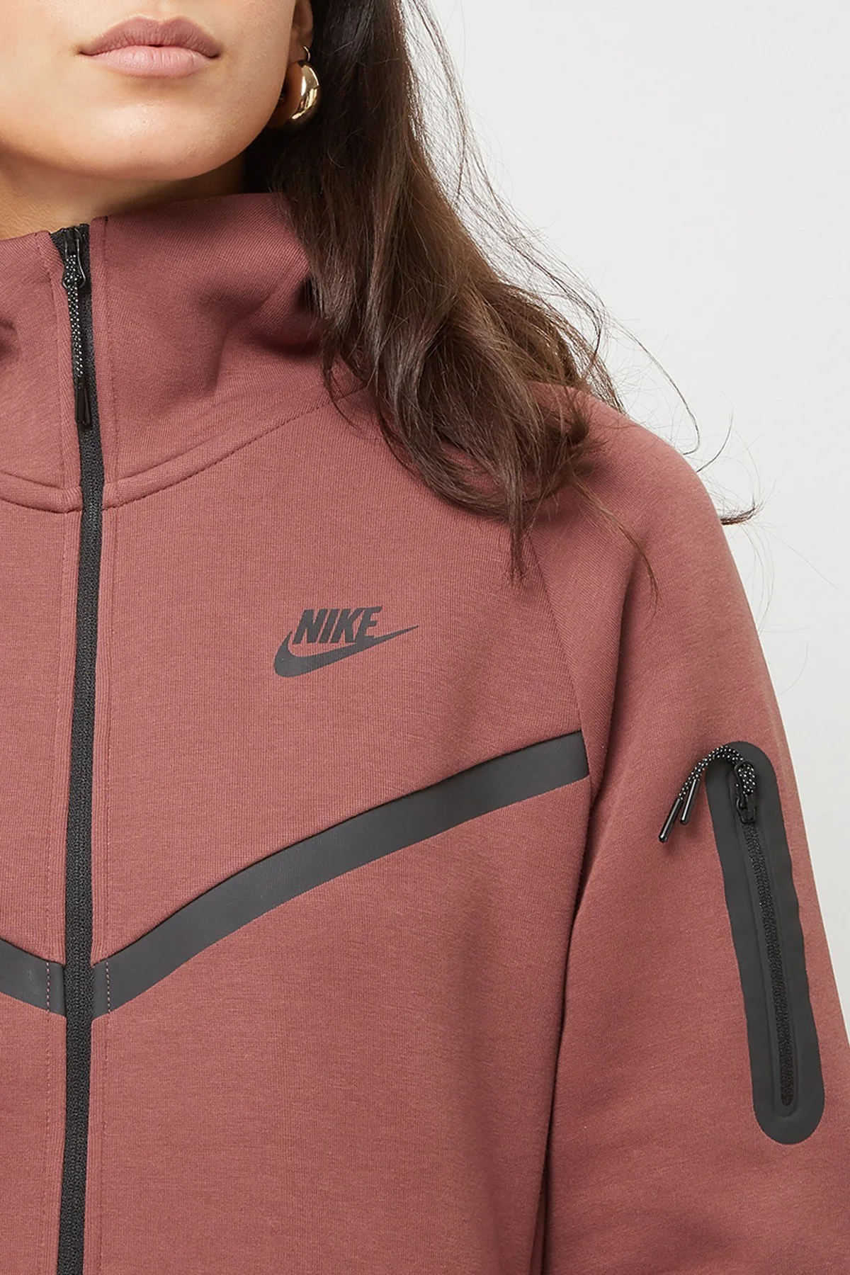 Nike Tech Fleece Full Zip Women Windrunner Hoodie Kapüşonlu Fermuarlı Kadın Sweatshirt Kahverengi