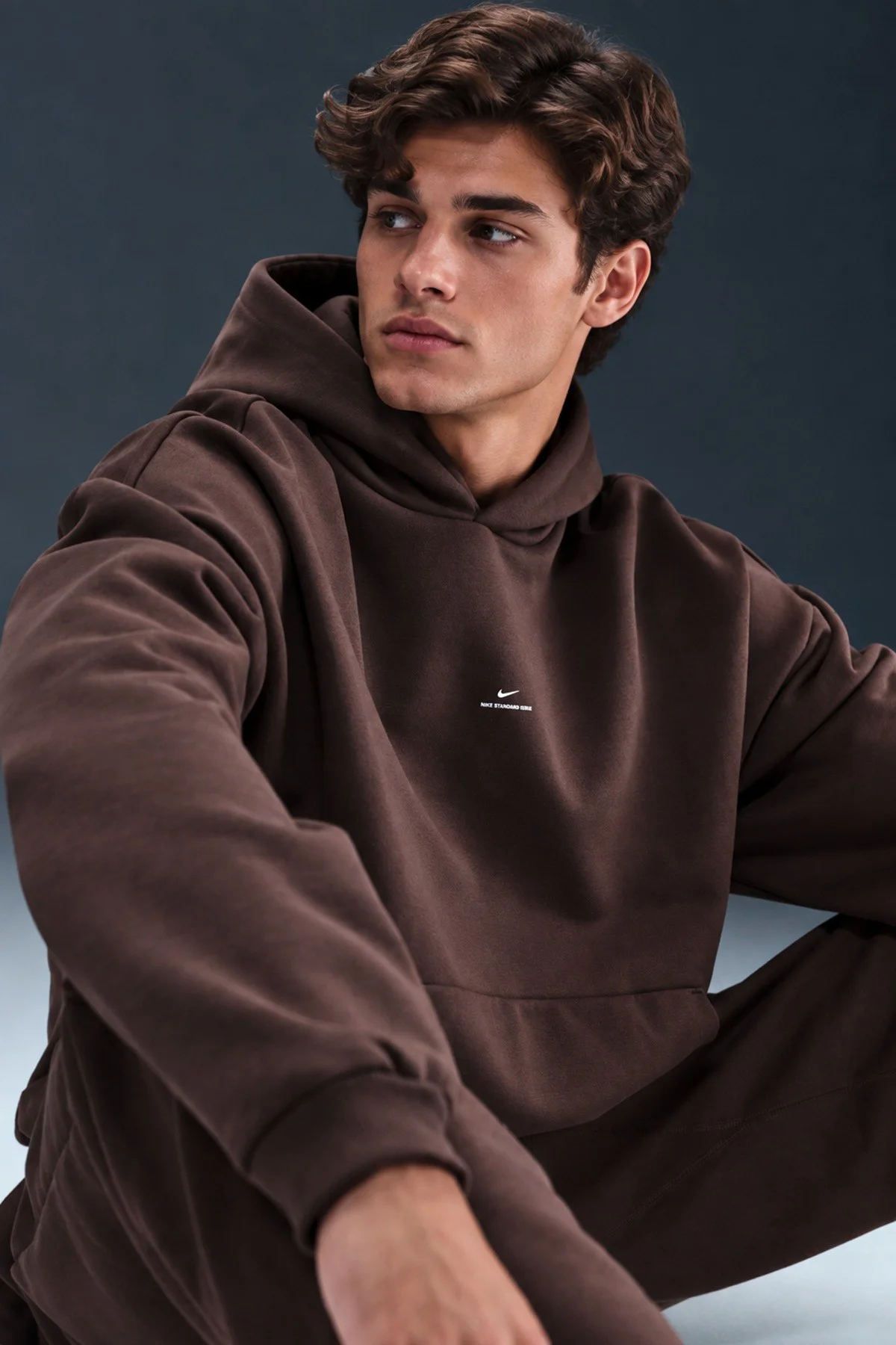 Nike Therma Fit SI BRSH Oversize Mens Sweathirt Bol Kesim Kapüşonlu Erkek Sweatshirt Kahverengi