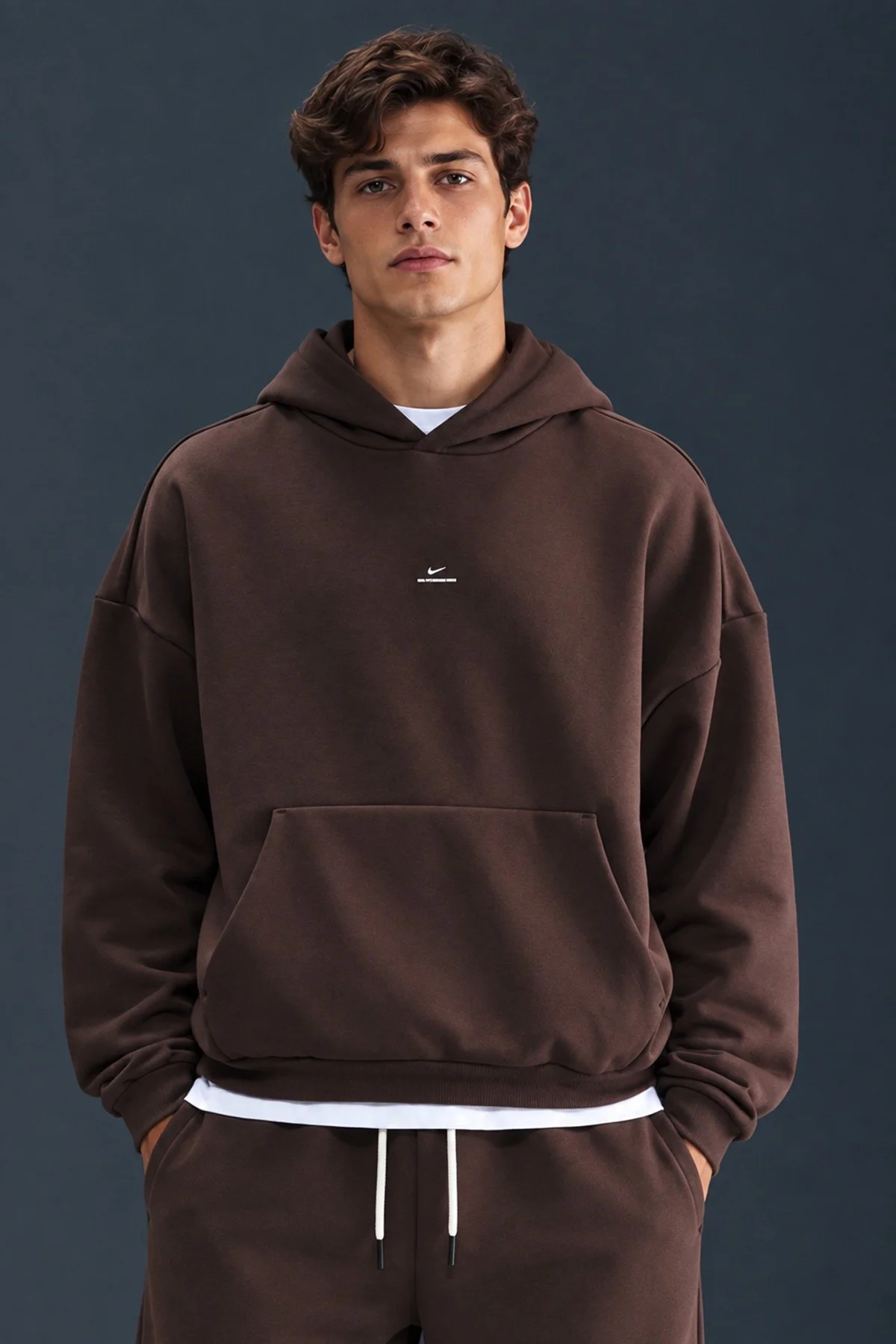 Nike Therma Fit SI BRSH Oversize Mens Sweathirt Bol Kesim Kapüşonlu Erkek Sweatshirt Kahverengi