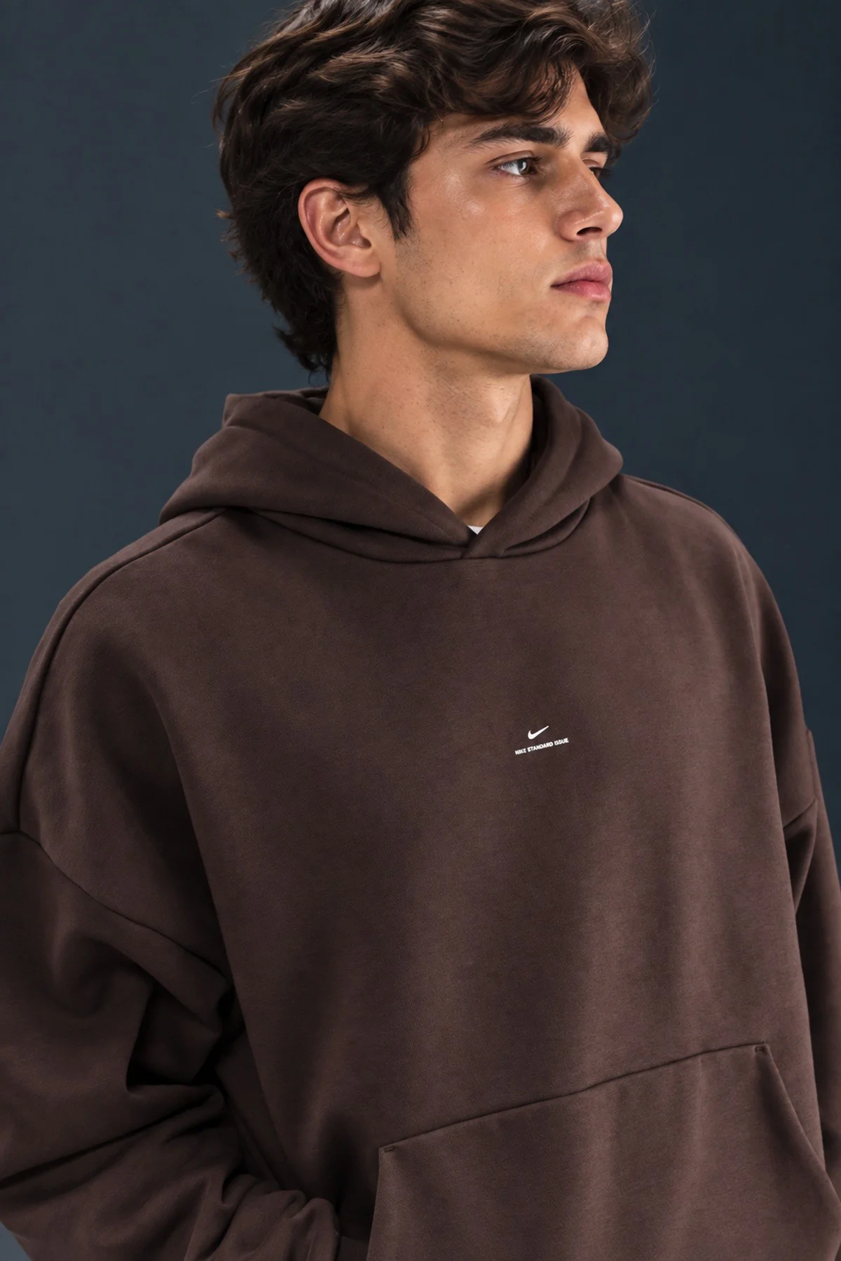 Nike Therma Fit SI BRSH Oversize Mens Sweathirt Bol Kesim Kapüşonlu Erkek Sweatshirt Kahverengi