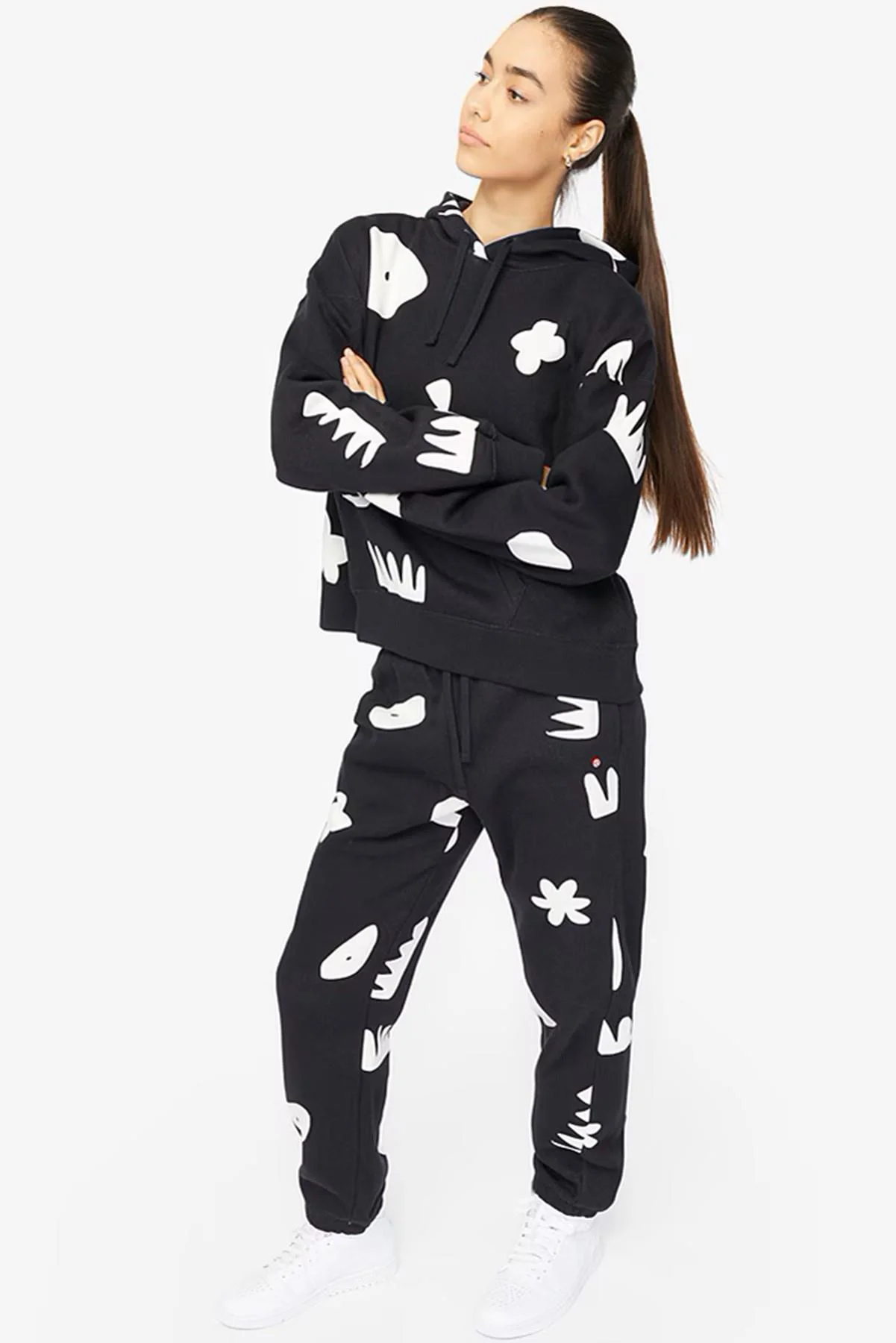 Nike Women's Jordan Artist Series Loose Fit Hoodie Kadın Büyük Beden Kapüşonlu Sweatshirt Siyah Beyaz