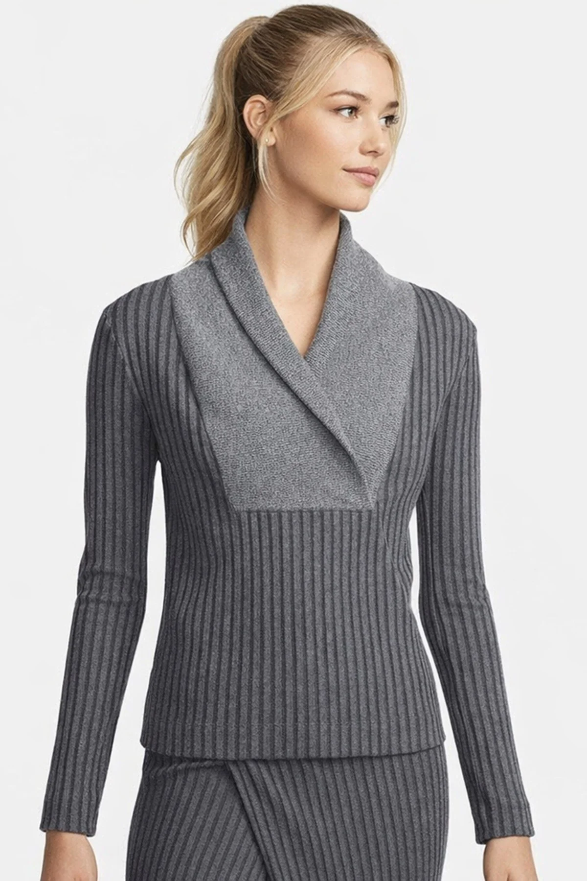 Nike Yoga Ribbed Shawl Collar Loose Fit Sweatshirt Kadın Bol Kesim Fitilli Şal Yaka Sweatshirt Füme Fiyatı, Yorumları ve Özellikleri