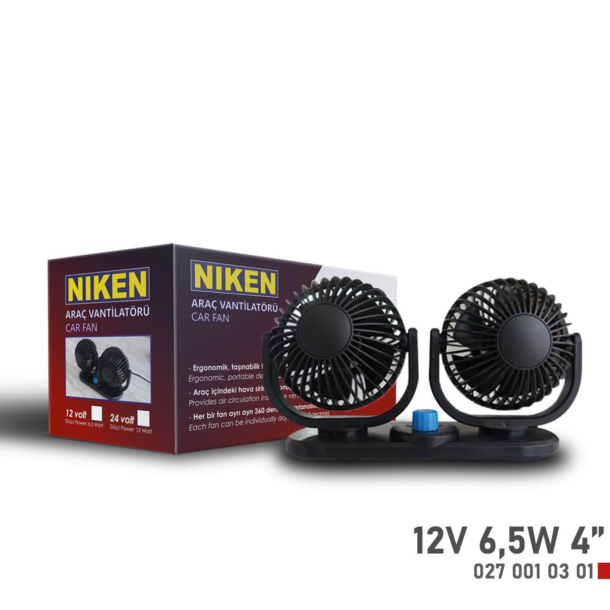Niken Küçük Çift Başlı 12V Vantilatör 4 Inç 6,5W