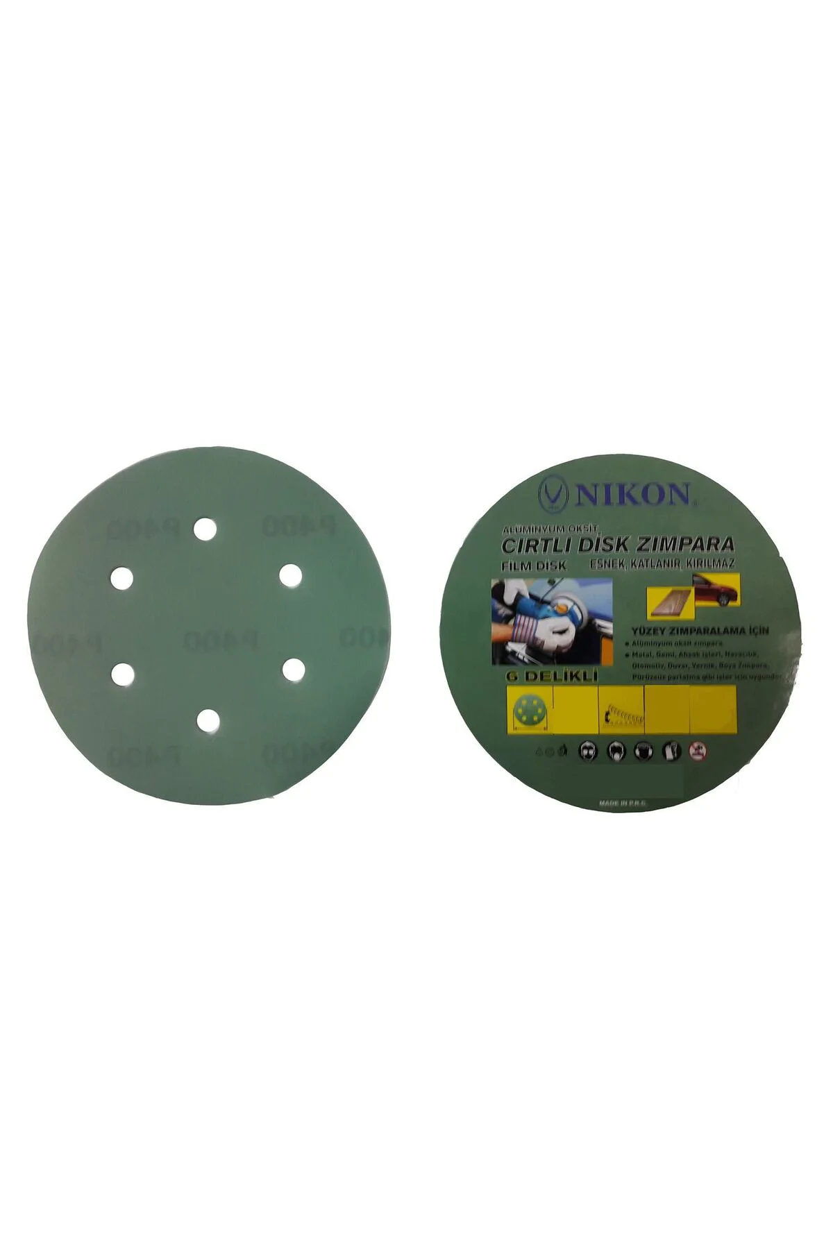 Nikon 52045 Kırılmaz Yeşil Cırt Zımpara 150X60 Kum 6 Delikli