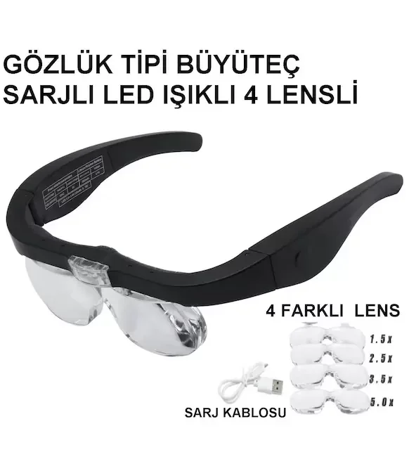 Nikula- Şarjlı gözlük Büyüteç  4 Farklı Lens -11537dc ( Lisinya )