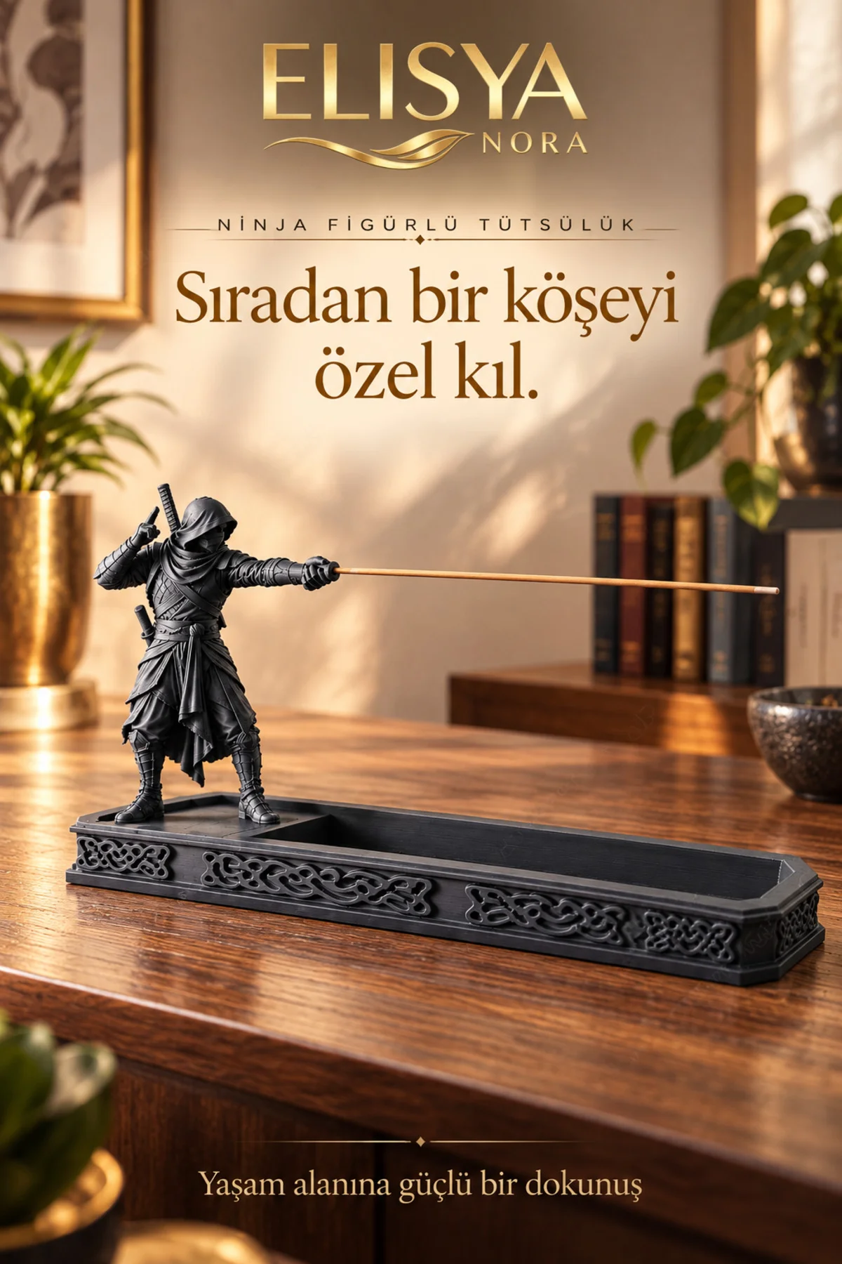 Ninja Figürlü Dekoratif Tütsülük Desenli Tablalı Tütsü Standı - Görsel 2