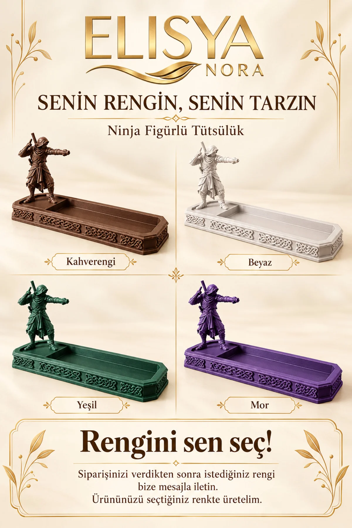 Ninja Figürlü Dekoratif Tütsülük Desenli Tablalı Tütsü Standı - Görsel 4