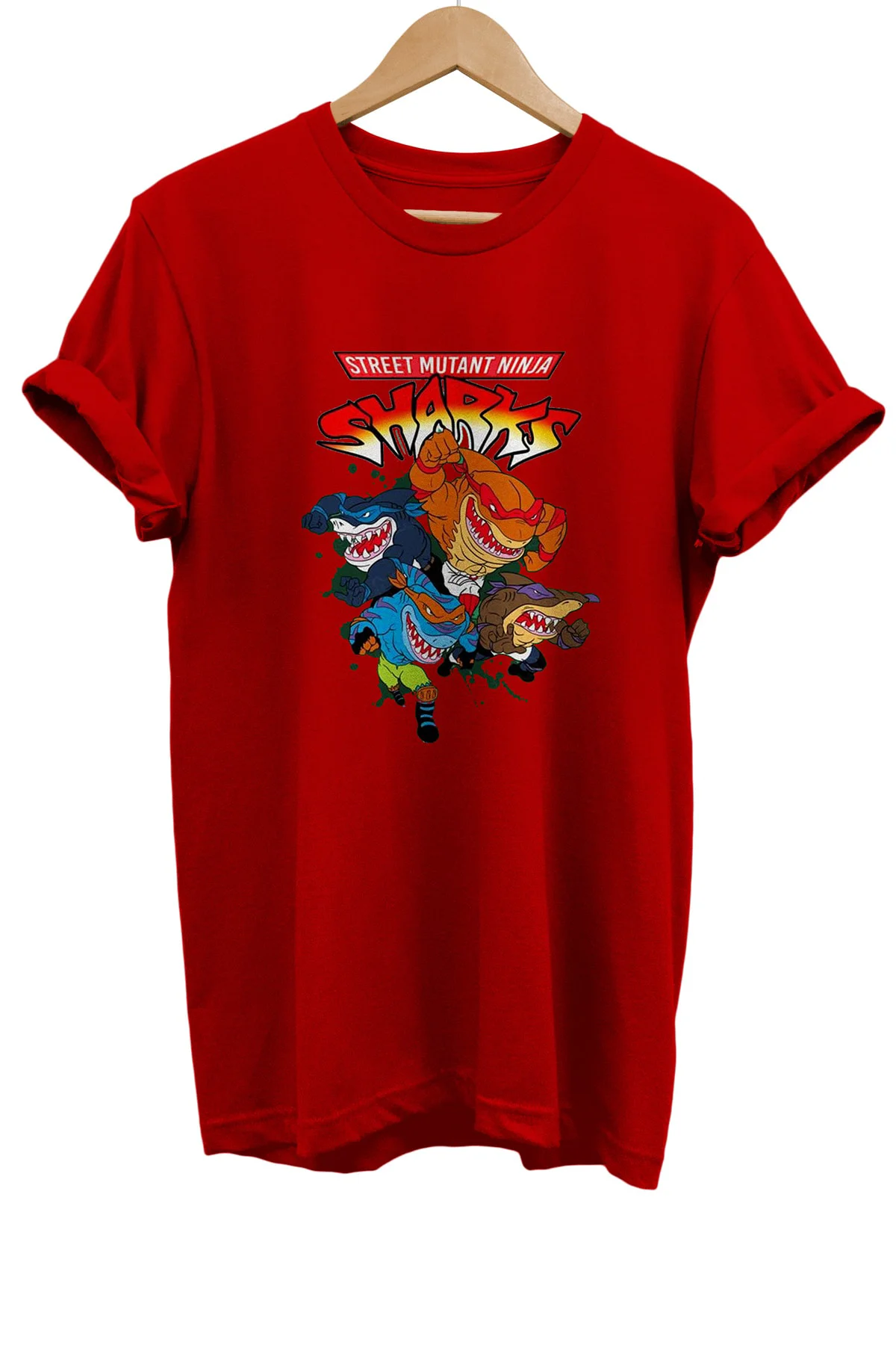 Ninja Sharks Baskılı %100 Pamuk Basic T-shirt Normal Beden Tişört