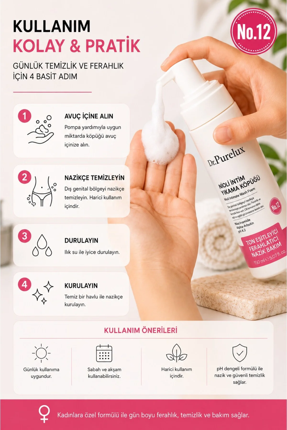 Nioli İntim Yıkama Köpüğü 150 ml| Genital Bölge Ton Eşitleyici Ko