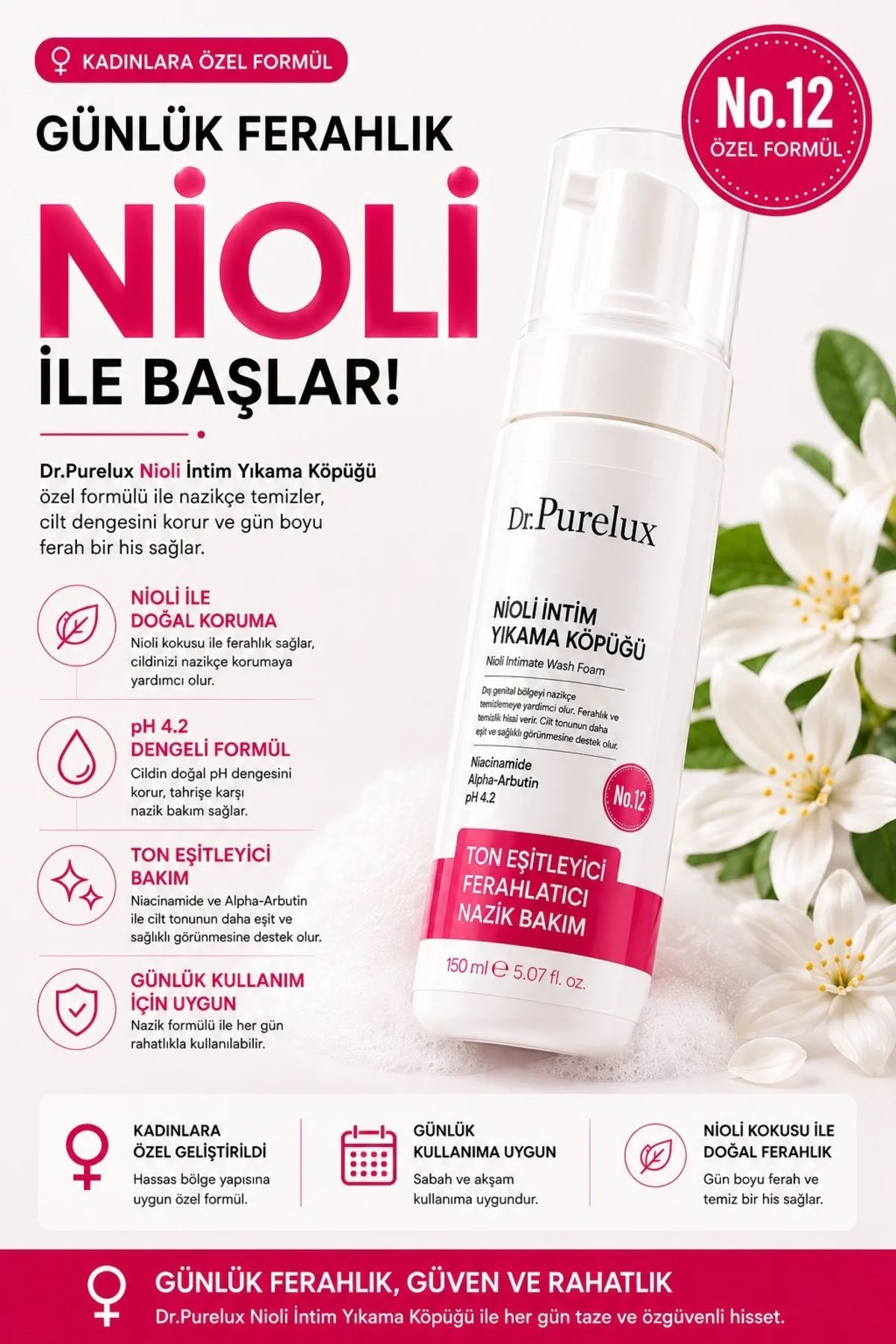 Nioli İntim Yıkama Köpüğü 150 ml| Genital Bölge Ton Eşitleyici Ko