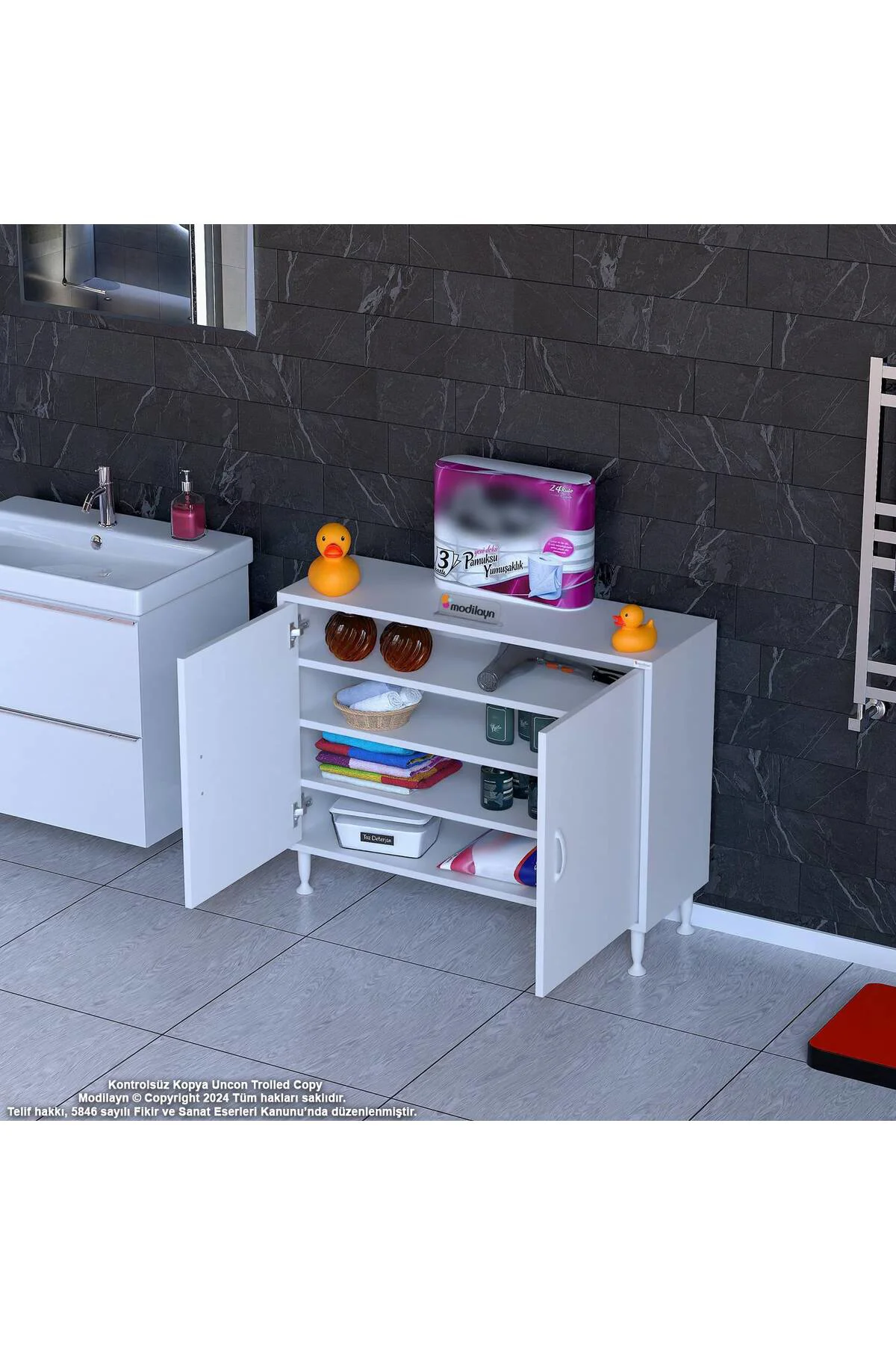 Nirat 100 cm 4 Bölmeli Beyaz Banyo Mutfak Dolabı 3 Raflı Kapaklı Nirat 100 cm 4 Bölmeli Beyaz Banyo Mutfak Dolabı 3 Raflı Kapaklı