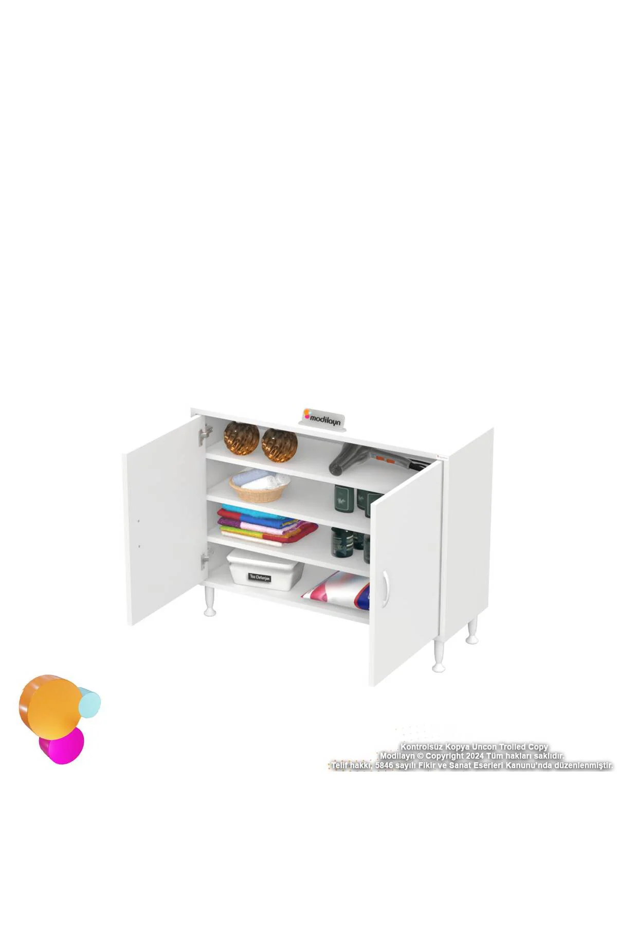 Nirat 100 cm 4 Bölmeli Beyaz Banyo Mutfak Dolabı 3 Raflı Kapaklı Nirat 100 cm 4 Bölmeli Beyaz Banyo Mutfak Dolabı 3 Raflı Kapaklı