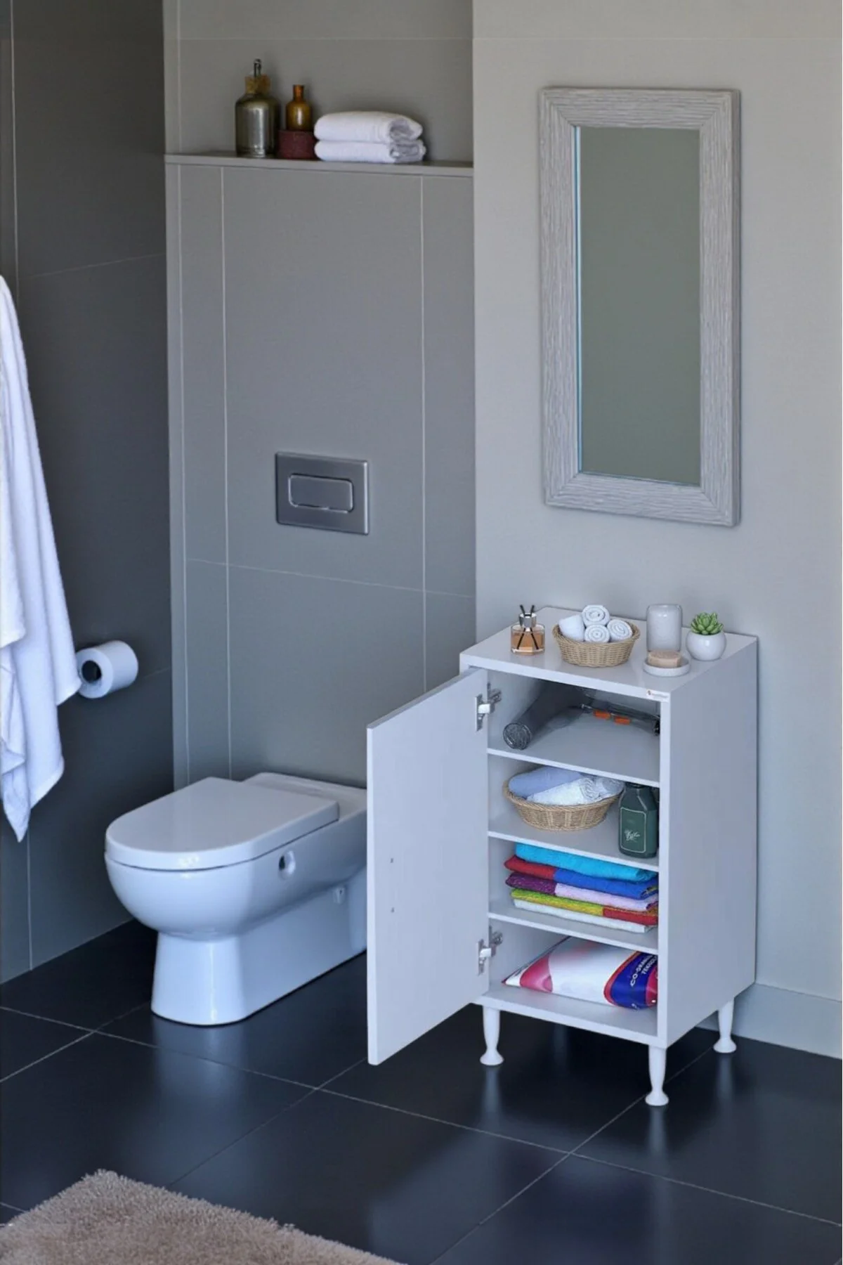 Nirat 35 cm 4 Bölmeli Beyaz Banyo Mutfak Dolabı 3 Raflı Kapaklı Ç