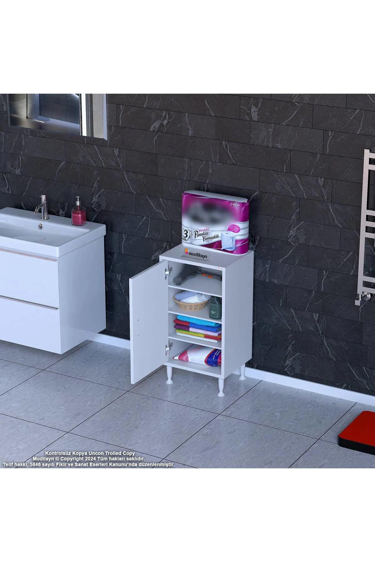 Nirat 50 cm 4 Bölmeli Beyaz Banyo Mutfak Dolabı 3 Raflı Kapaklı Ç