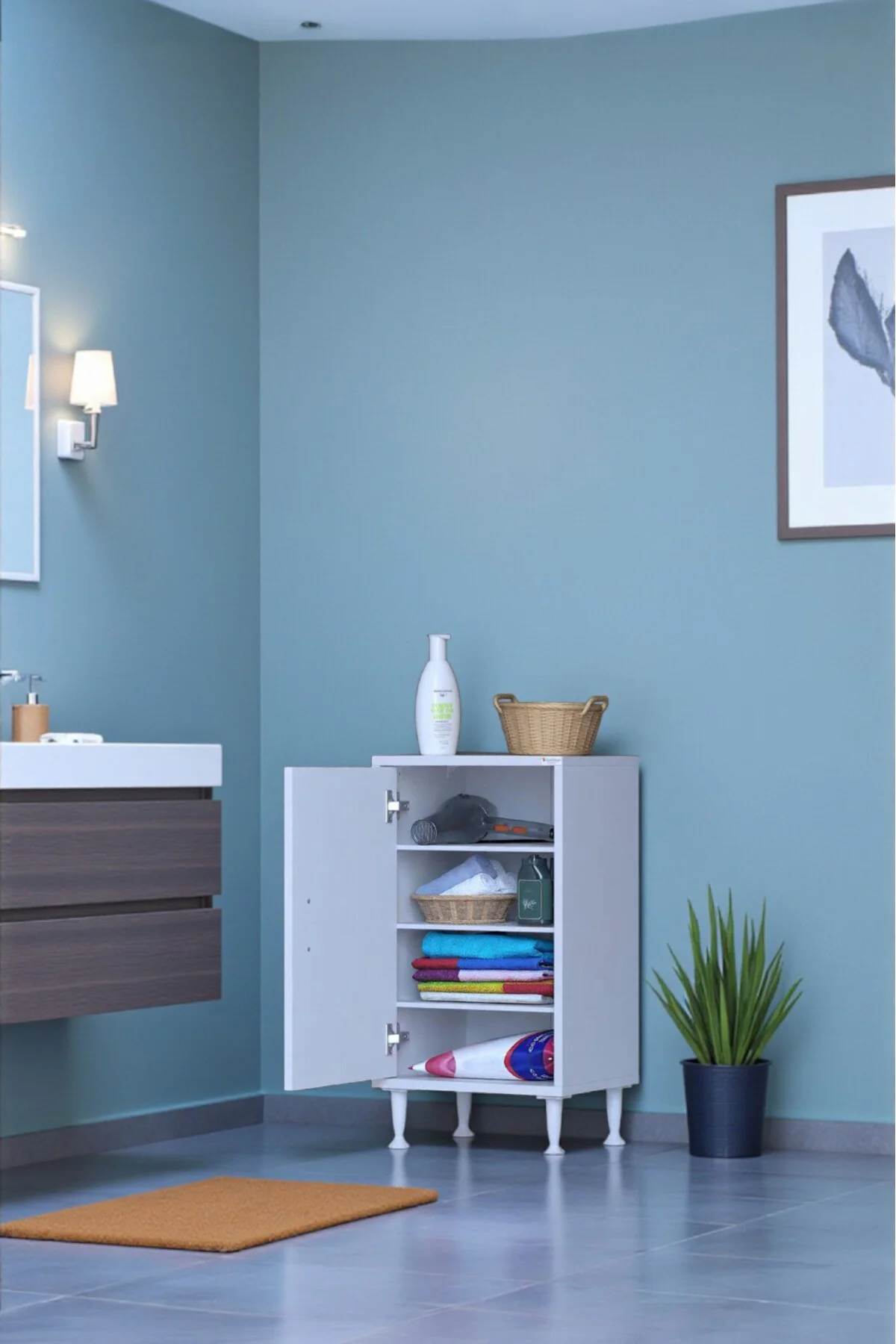 Nirat 50 cm 4 Bölmeli Beyaz Banyo Mutfak Dolabı 3 Raflı Kapaklı Ç