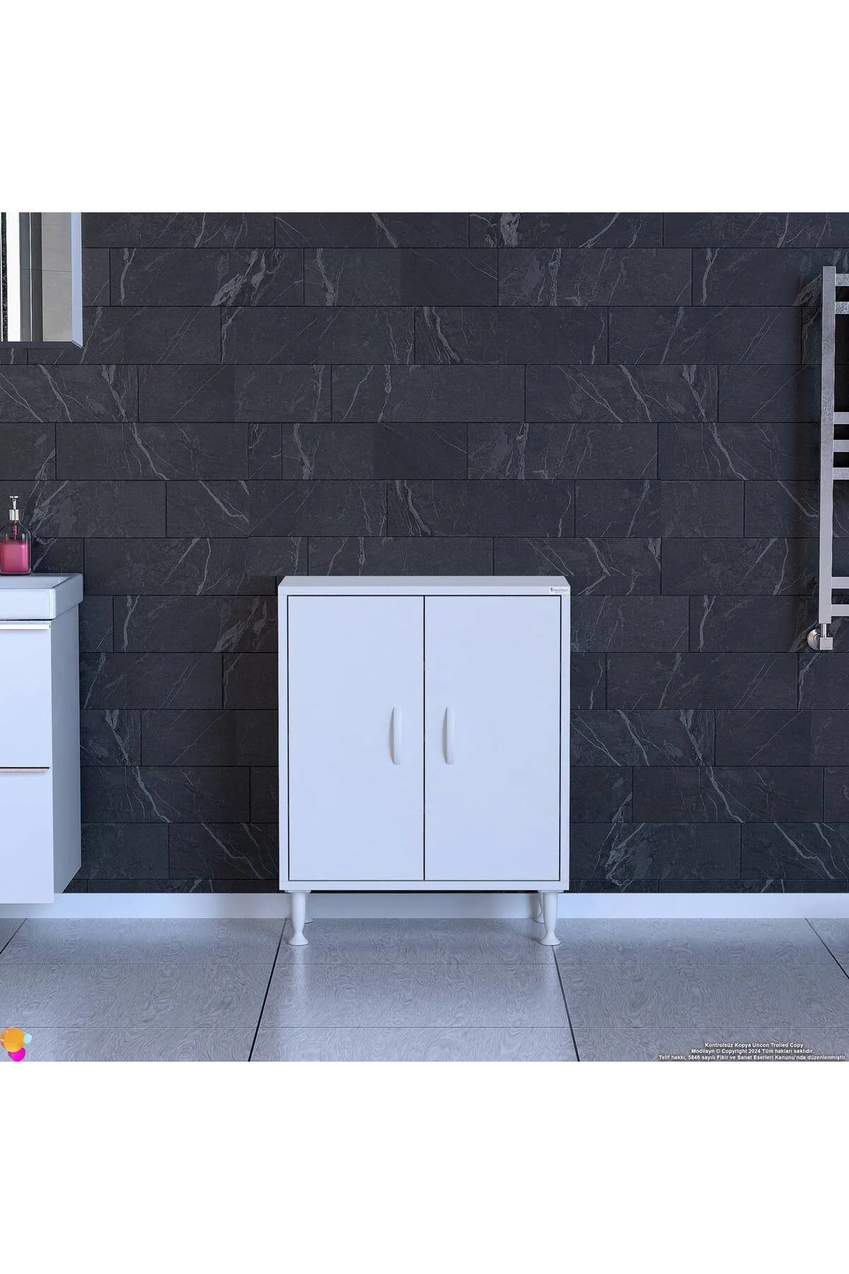 Nirat 55 cm 4 Bölmeli Beyaz Banyo Mutfak Dolabı 3 Raflı Kapaklı Ç