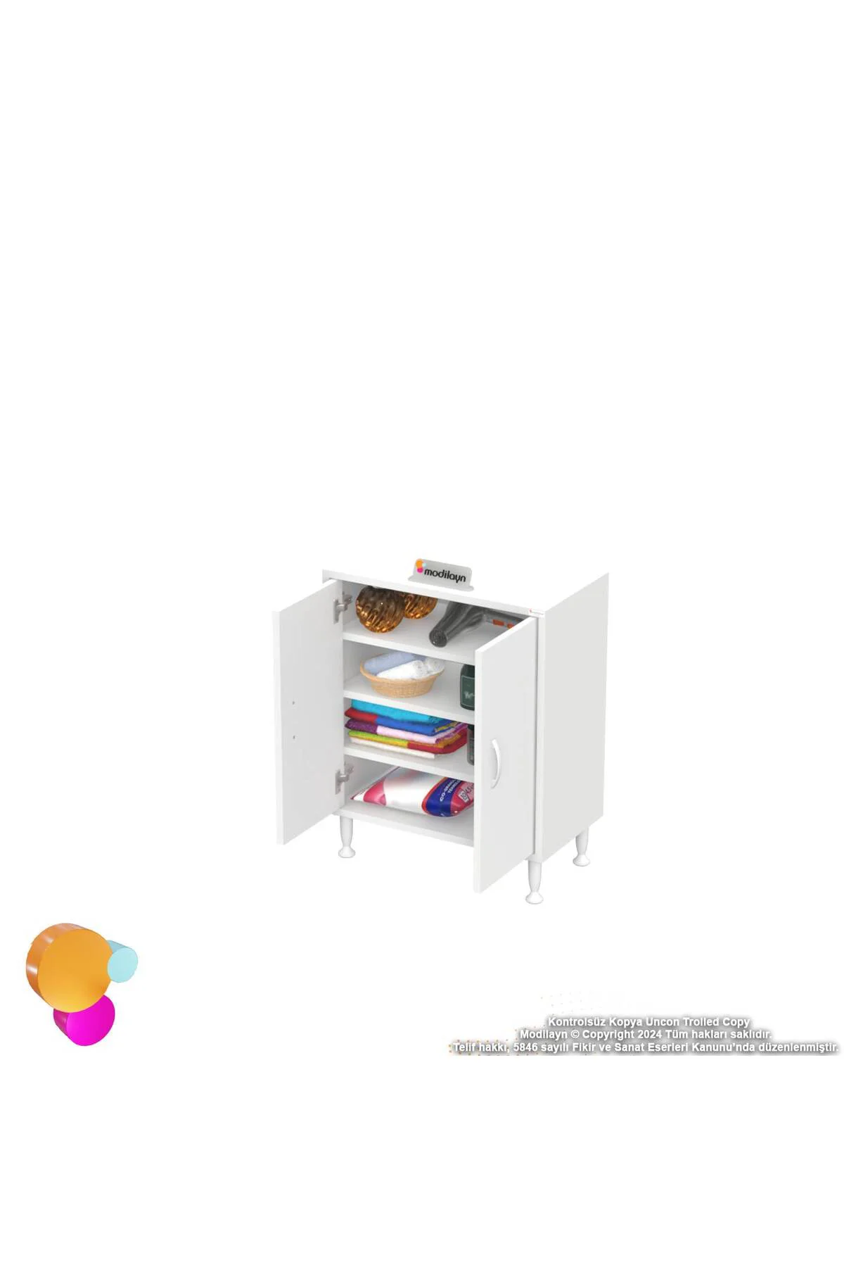 Nirat 60 cm 4 Bölmeli Beyaz Banyo Mutfak Dolabı 3 Raflı Kapaklı Ç