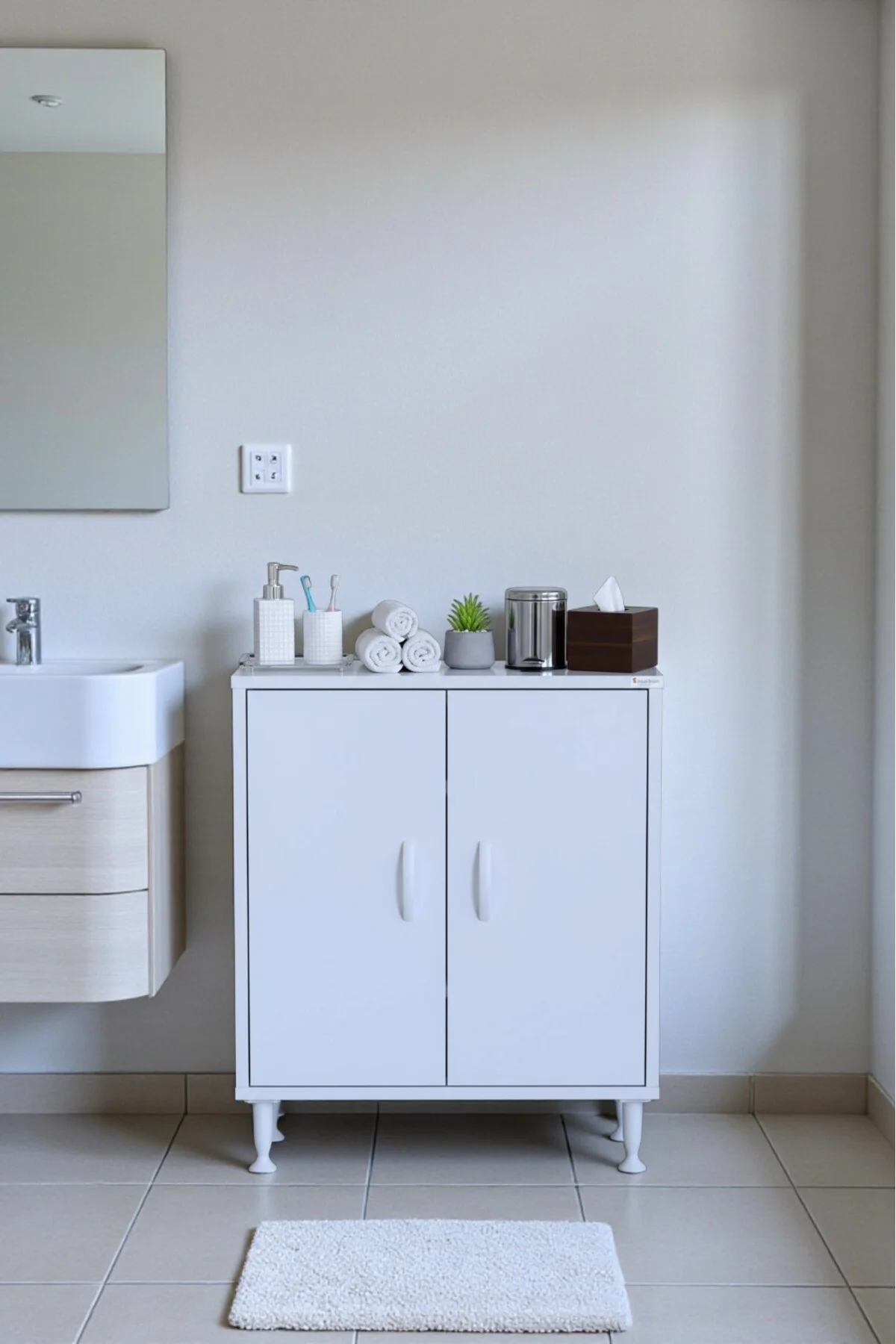 Nirat 60 cm 4 Bölmeli Beyaz Banyo Mutfak Dolabı 3 Raflı Kapaklı Ç