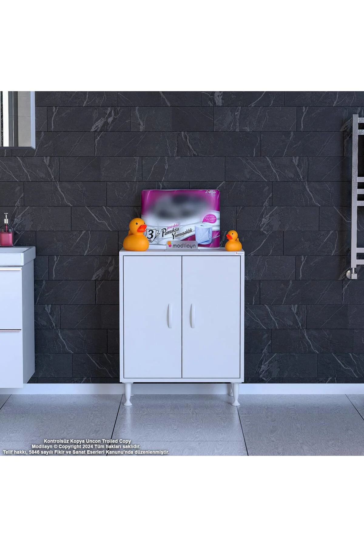 Nirat 60 cm 4 Bölmeli Beyaz Banyo Mutfak Dolabı 3 Raflı Kapaklı Ç