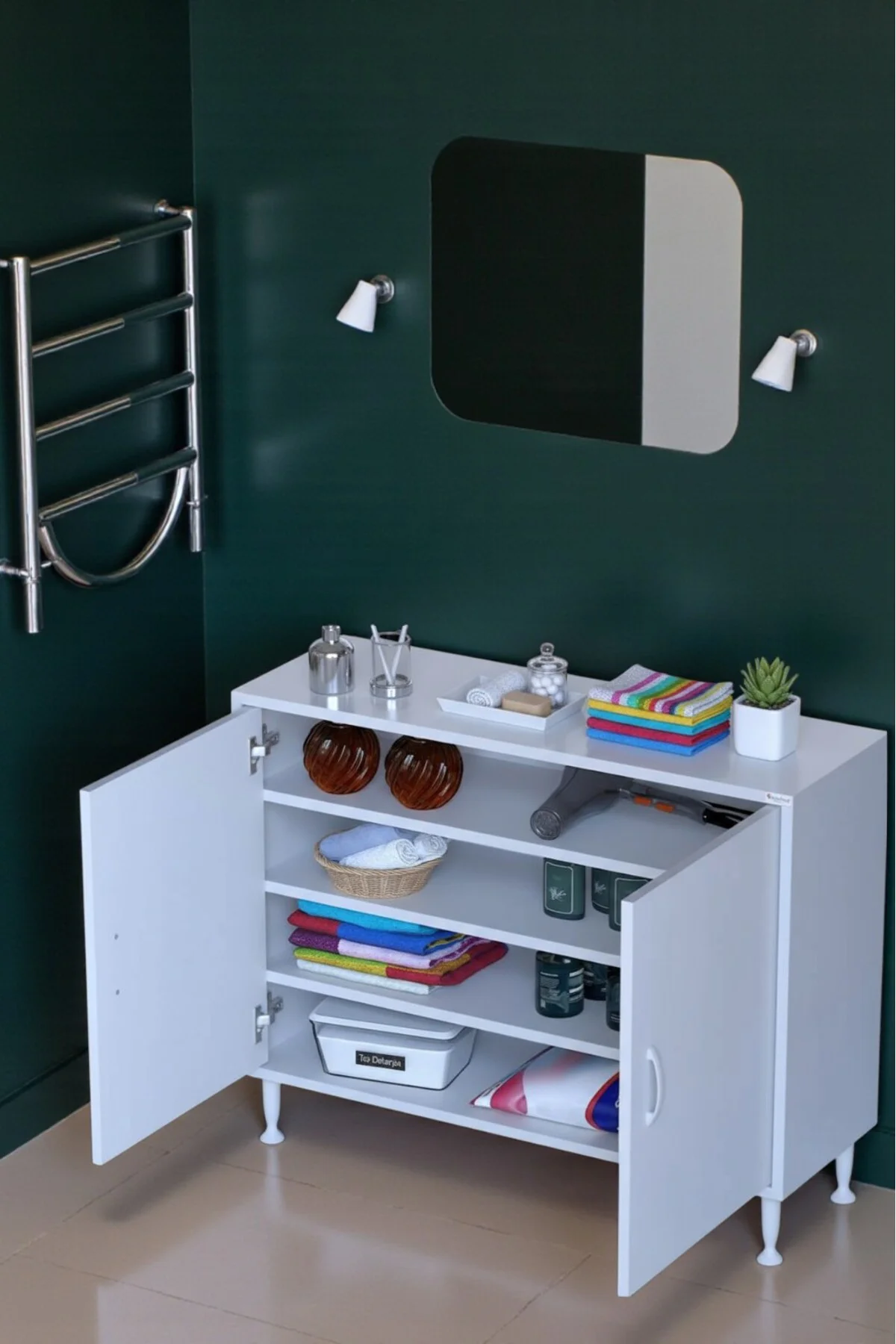 Nirat 70 cm 4 Bölmeli Beyaz Banyo Mutfak Dolabı 3 Raflı Kapaklı Ç