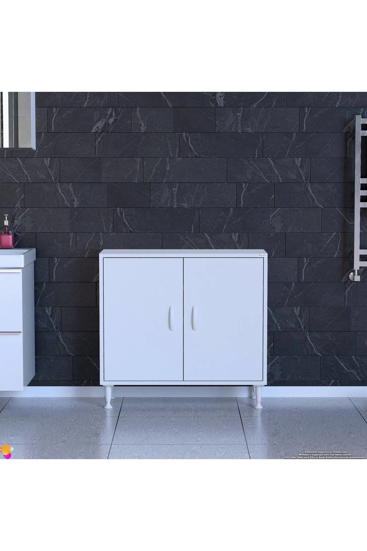 Nirat 70 cm 4 Bölmeli Beyaz Banyo Mutfak Dolabı 3 Raflı Kapaklı Ç