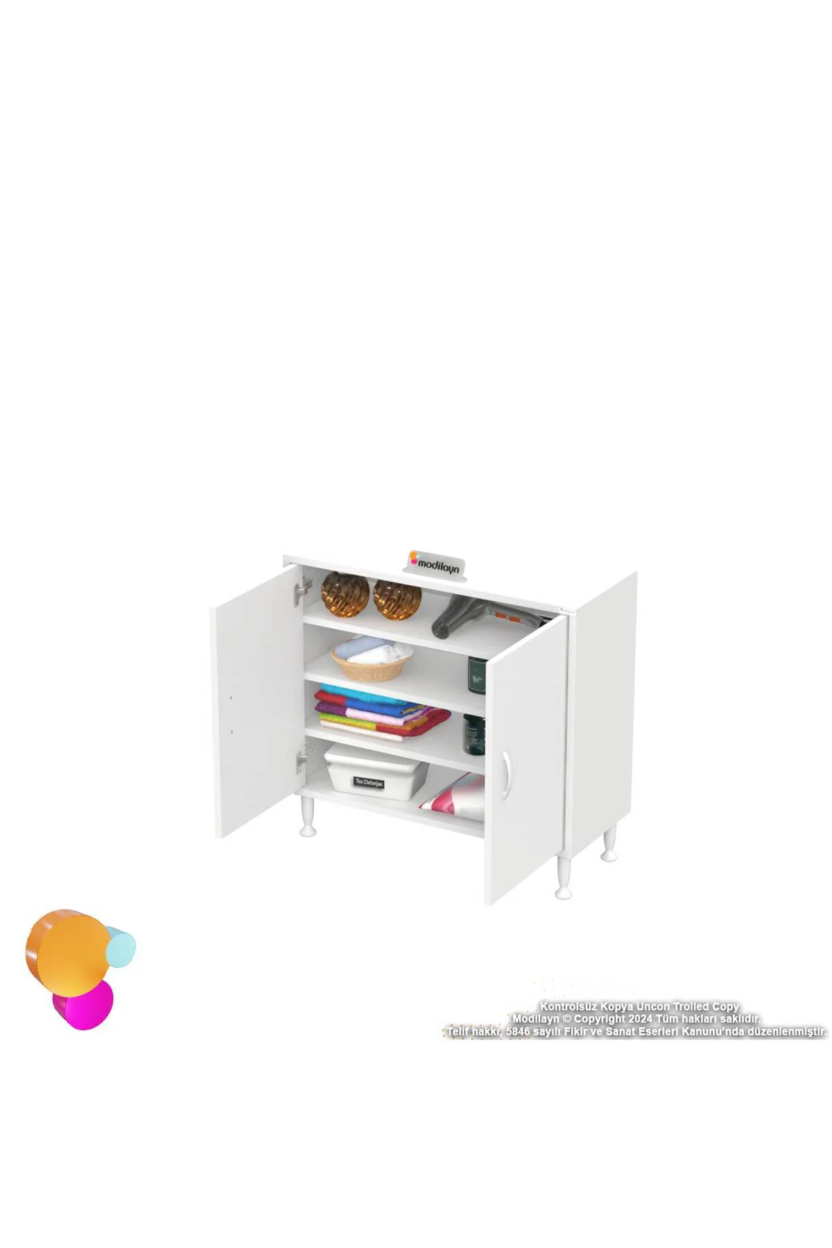 Nirat 75 cm 4 Bölmeli Beyaz Banyo Mutfak Dolabı 3 Raflı Kapaklı Ç