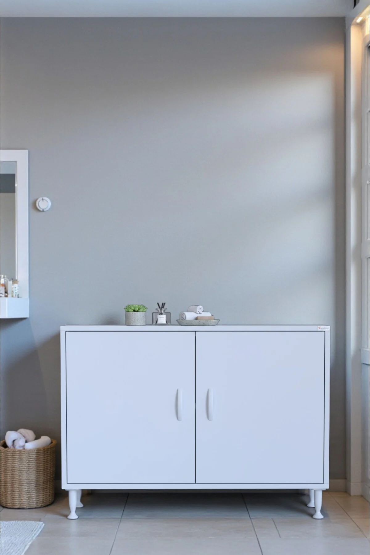 Nirat 95 cm 4 Bölmeli Beyaz Banyo Mutfak Dolabı 3 Raflı Kapaklı Ç