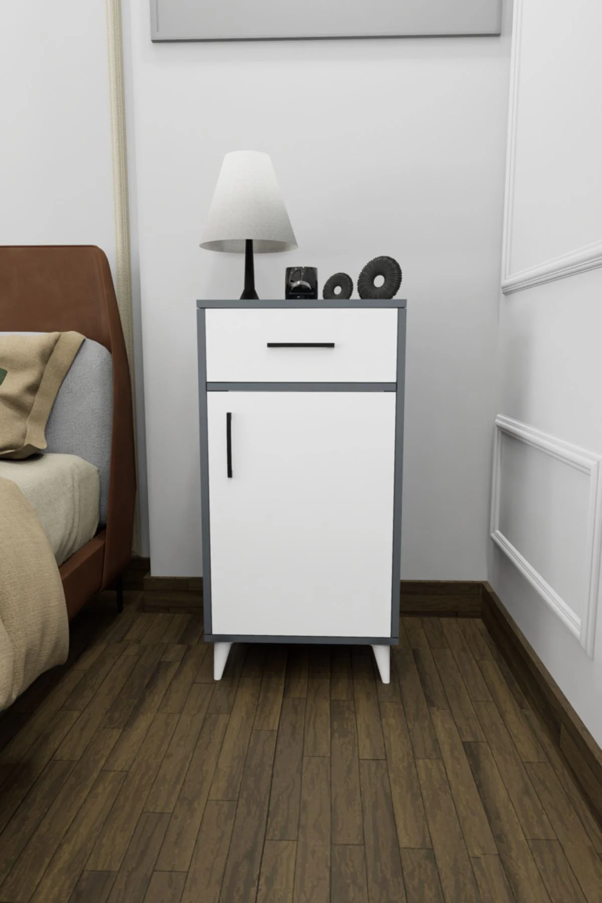 Nirev Dekoratif Komodin Antrasit-Beyaz