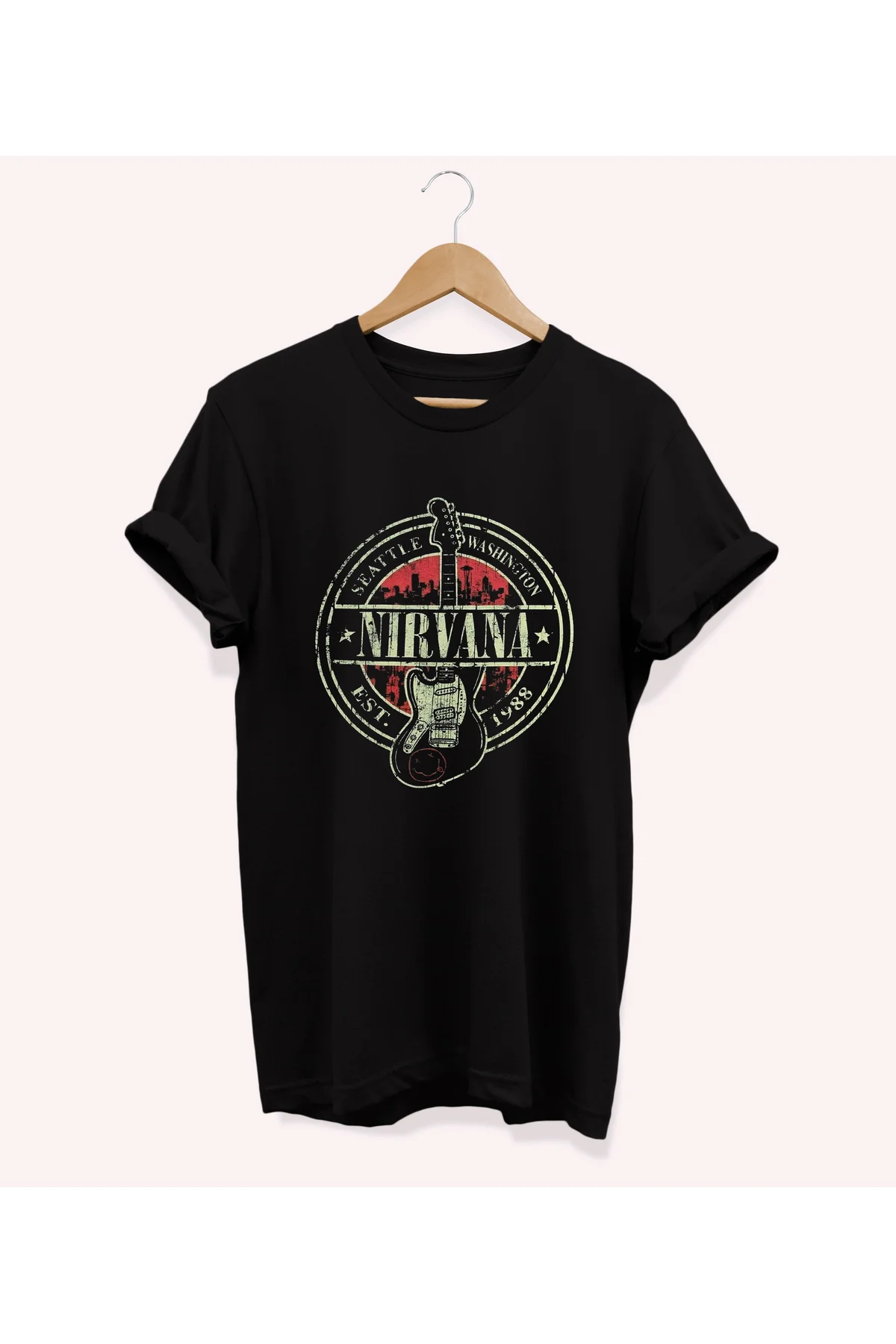 , Nirvana Baskılı, %100 Pamuk, Bisiklet Yaka, Oversize T-shirt, B