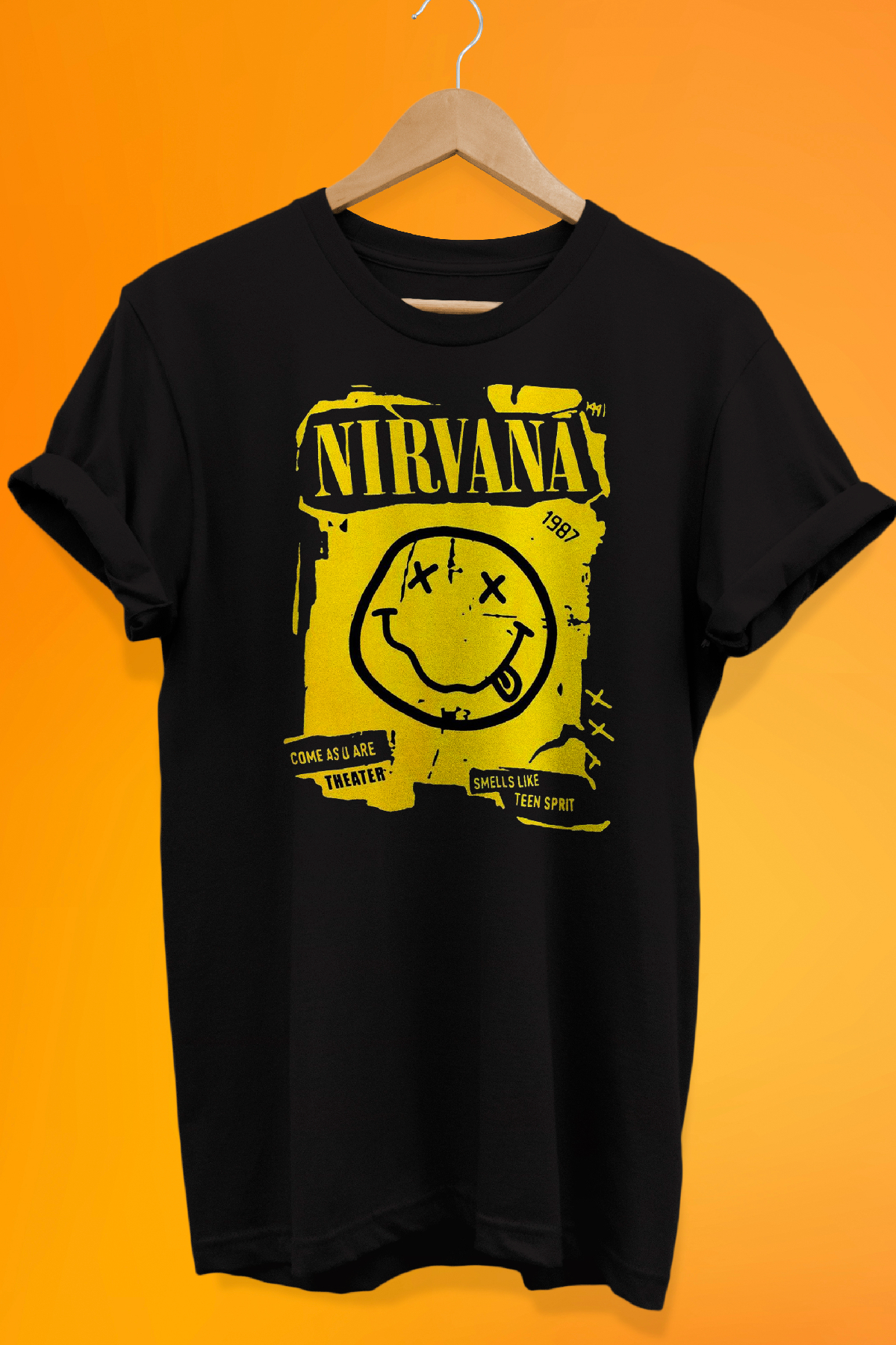 Remonz Nirvana Baskılı %100 Pamuk Siyah Oversize T-Shirt