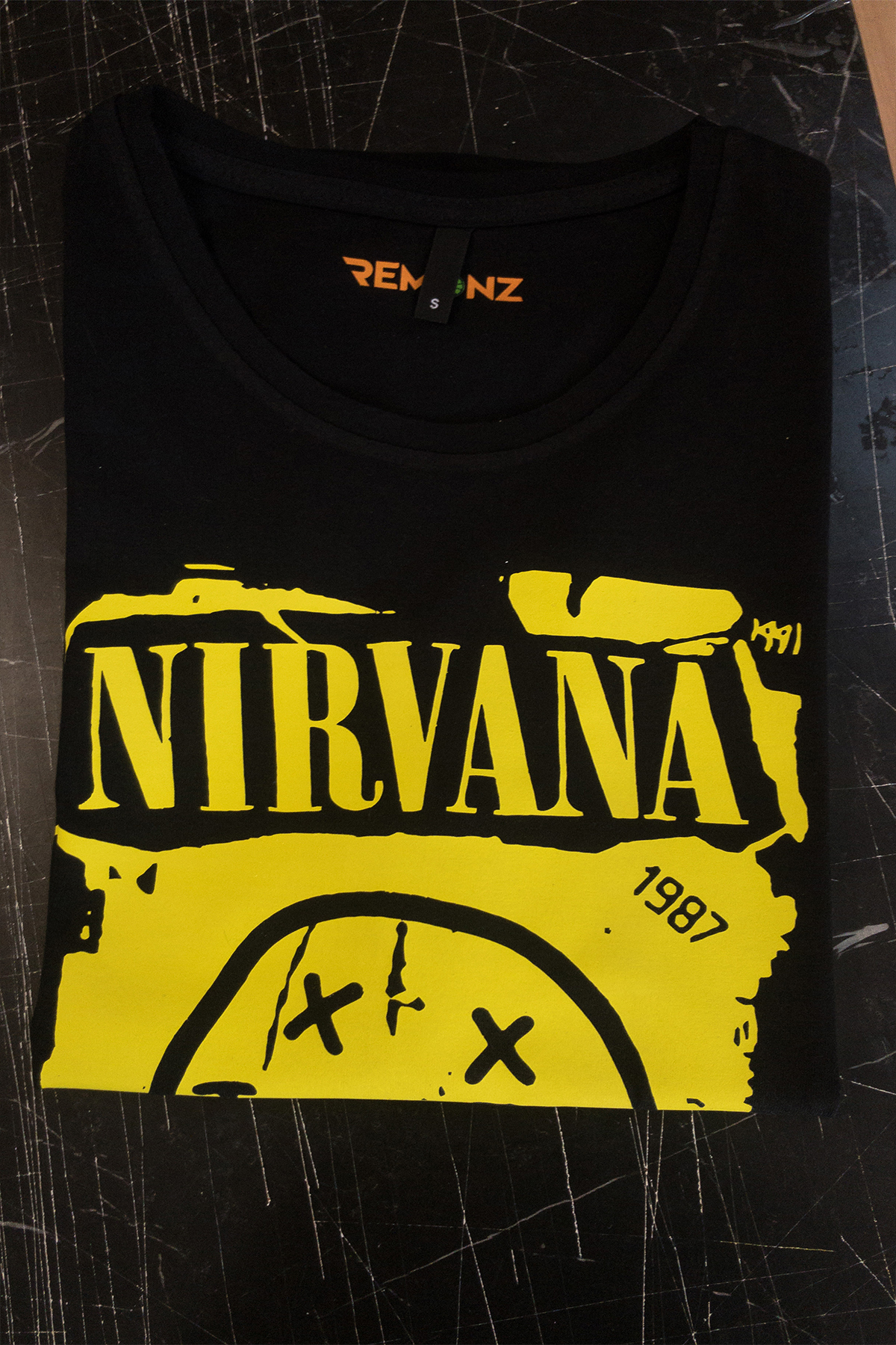 Remonz Nirvana Baskılı %100 Pamuk Siyah Oversize T-Shirt