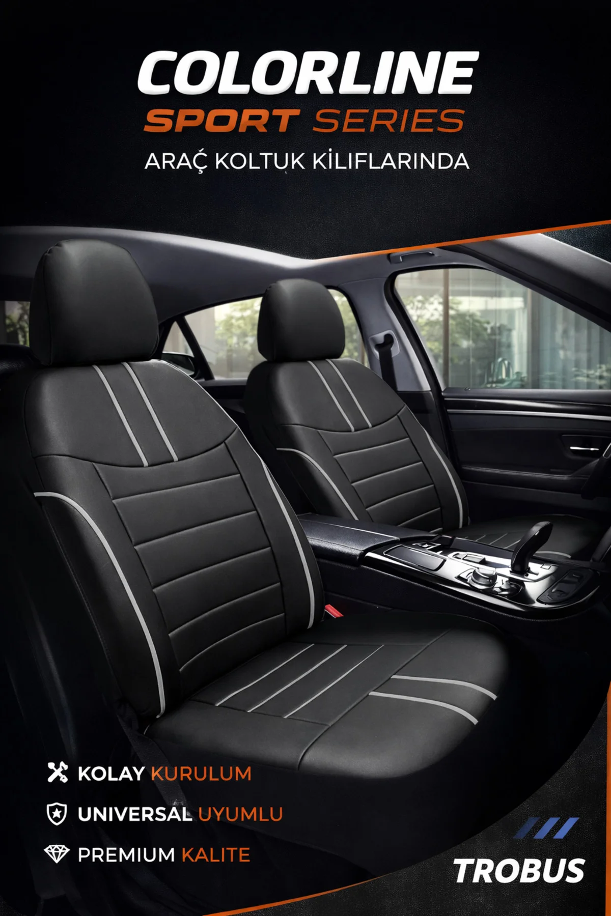 Nissan Almera 2001-2008 Uyumlu Colorline Sport Deri Siyah - Beyaz Koltuk Kılıfı