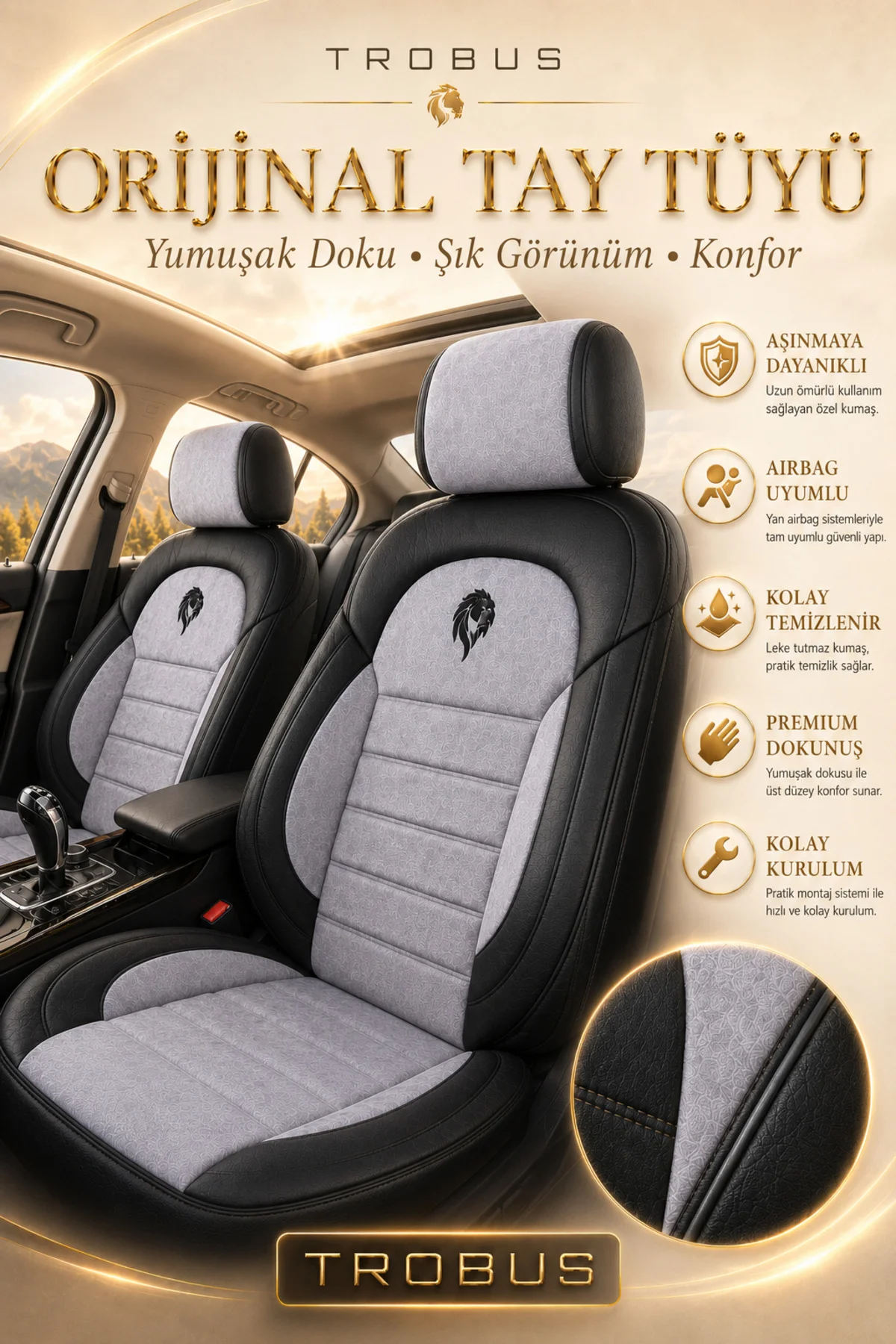 Nissan Almera 2001-2008 Uyumlu Lion Serisi Tay Tüyü Gri Siyah Premium Koltuk Kılıfı Fiyatı, Yorumları ve Özellikleri