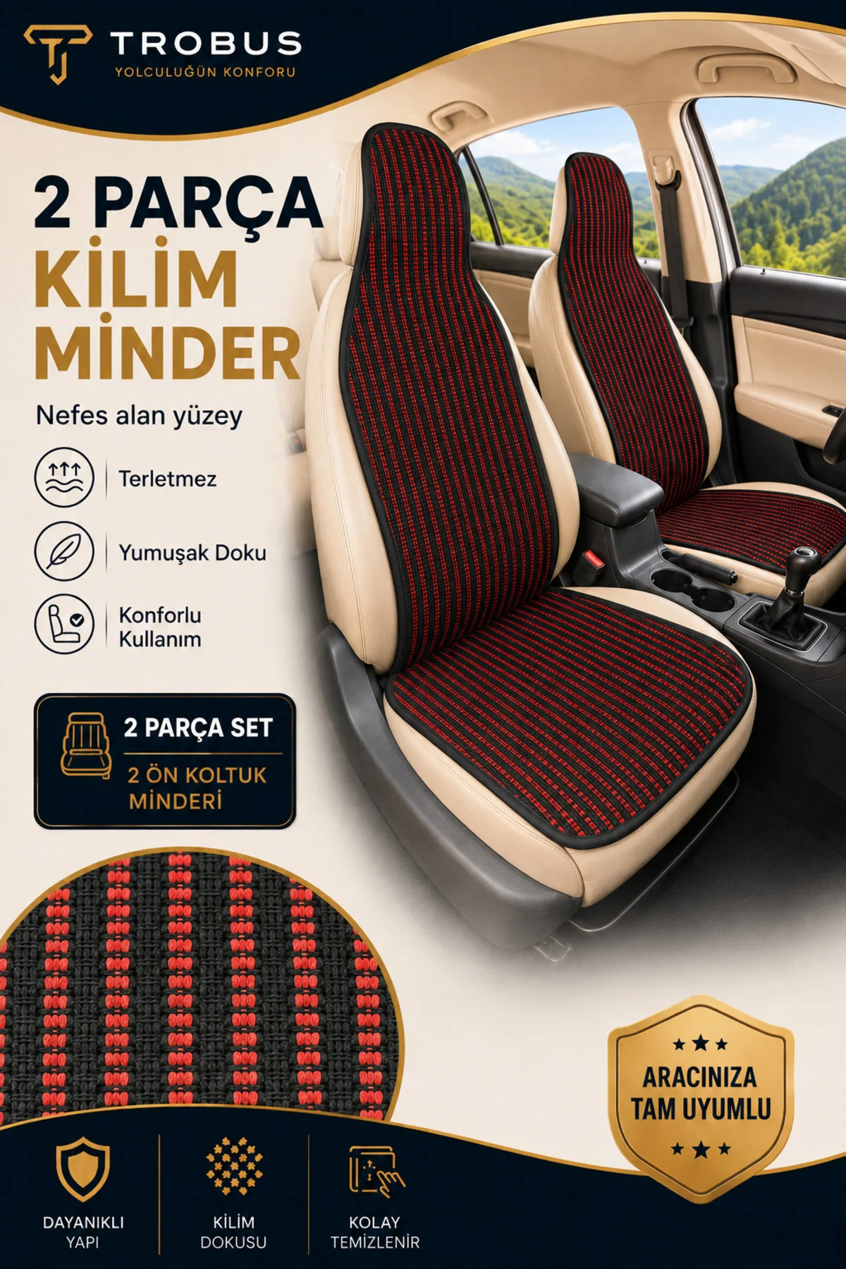 Nissan ALMERA 2001-2008 Uyumlu Örme Ön 2 Parça Oto Koltuk Minderi Terletmez Siyah - Kırmızı Fiyatı, Yorumları ve Özellikleri