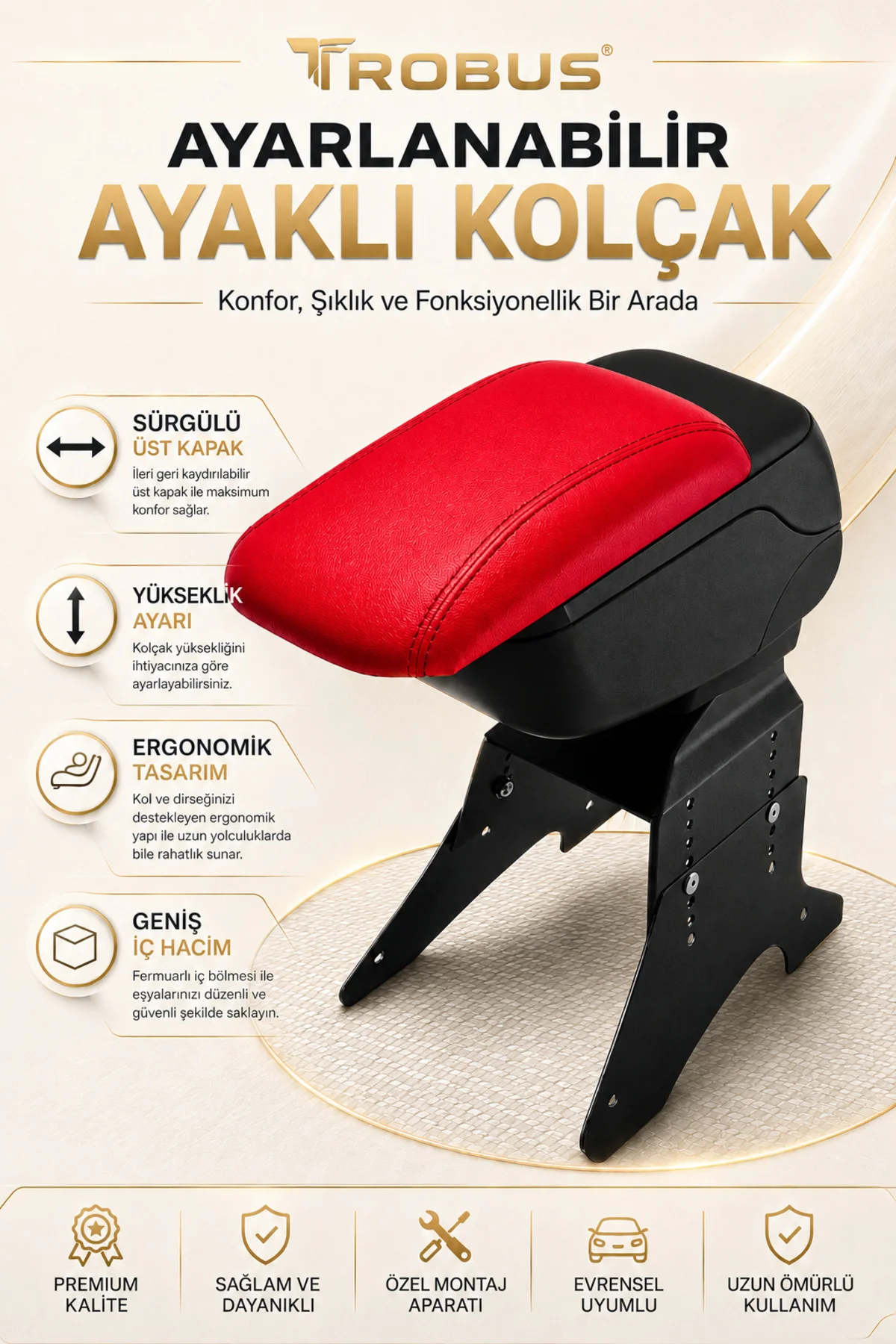 Nissan Juke 2010-2019 Uyumlu Kırmızı Ayaklı Sürgülü Kolçak Ayarlanabilir Yükseklikli Fiyatı, Yorumları ve Özellikleri