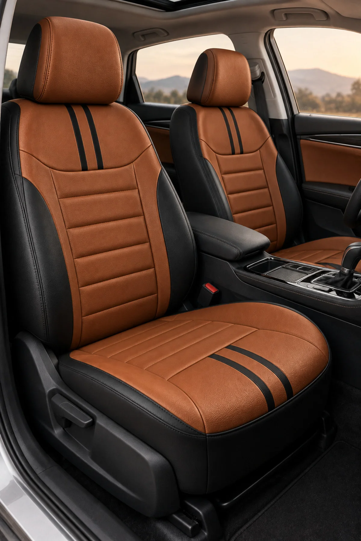 Nissan Micra 2003 ve Sonrası Uyumlu Colorline Elegance Deri Taba Siyah Koltuk Kılıfı Nissan Micra 2003 ve Sonrası Uyumlu Colorline Elegance Deri Taba Siyah Koltuk Kılıfı