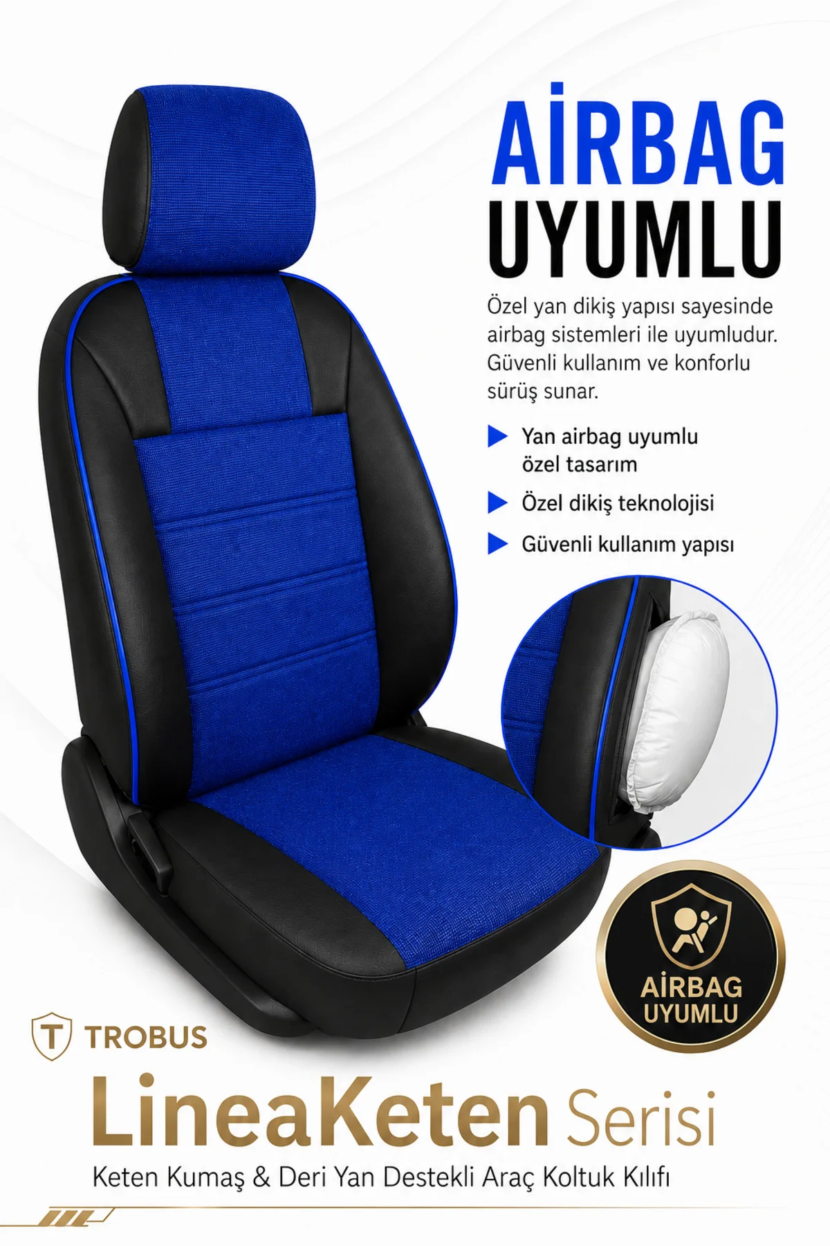 Nissan Navara 2016-2019 Uyumlu LineaKeten Serisi Ortopedik Mavi Siyah Mavi Koltuk Kılıfı