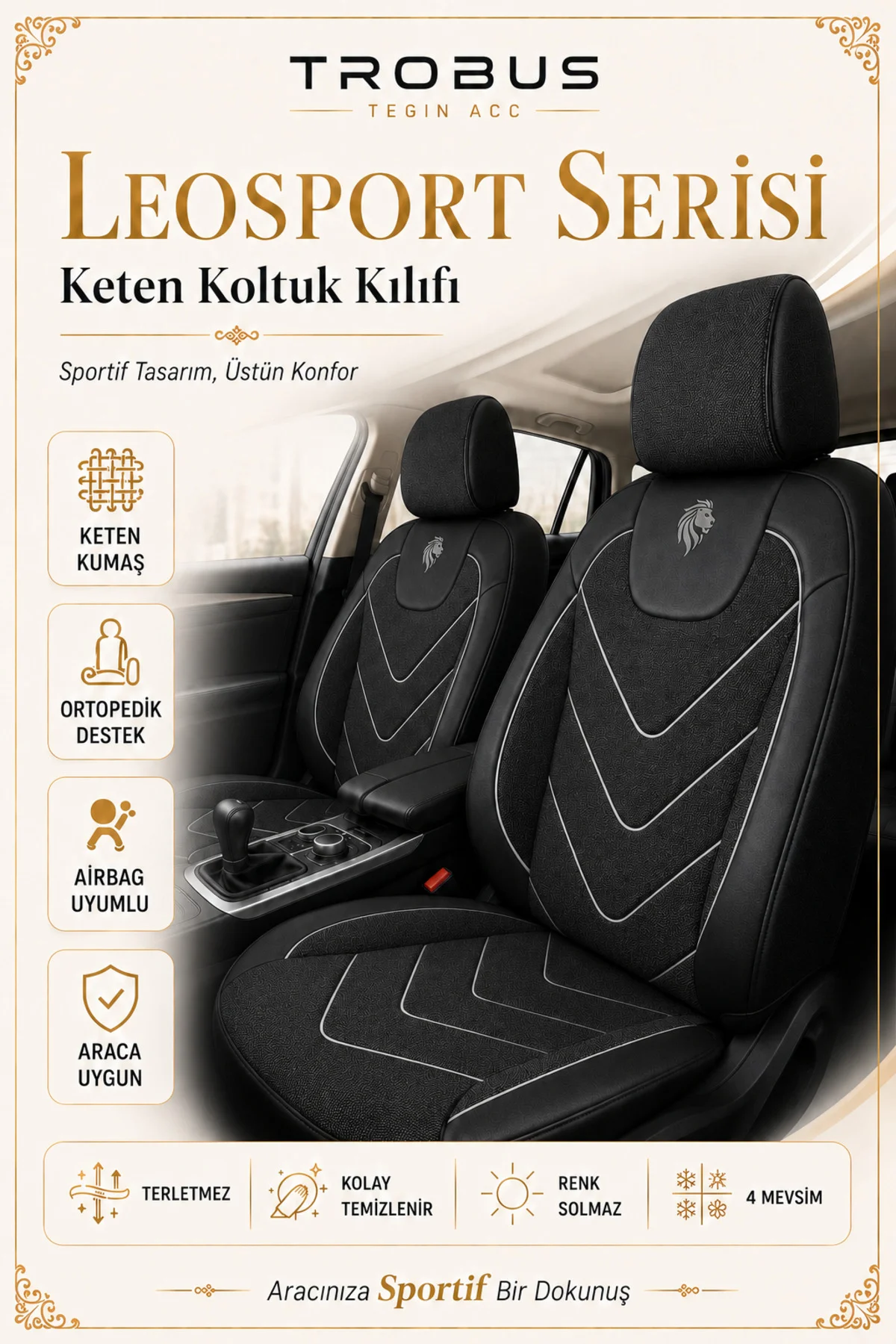 Nissan Navara Double Cab 2016 ve Sonrası Uyumlu LeoSport Serisi Siyah Beyaz Ortopedik Keten Koltuk Kılıfı Fiyatı, Yorumları ve Özellikleri