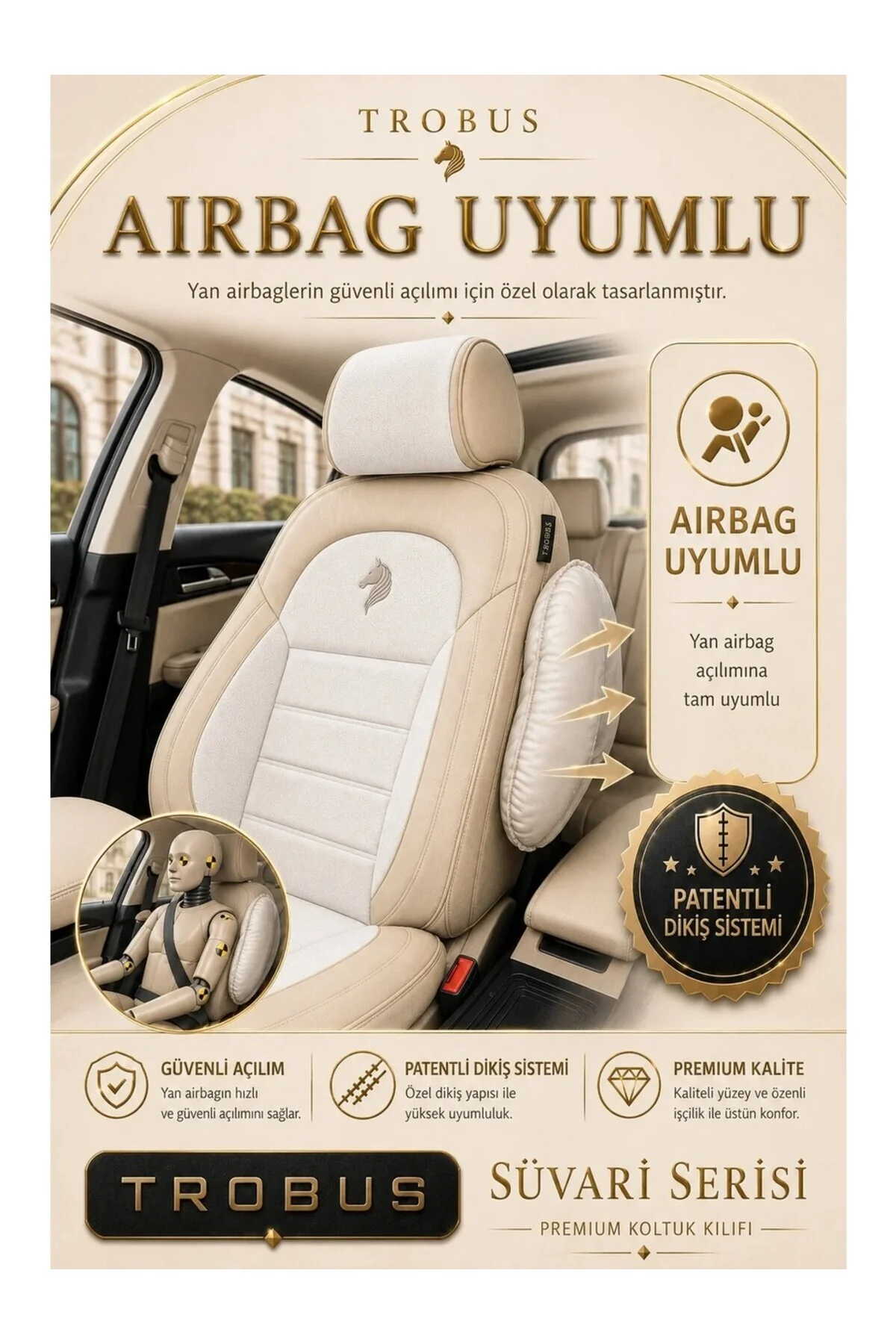 Nissan Navara Double Cab 2016 ve Sonrası Uyumlu Süvari Serisi Tay Tüyü Bej Premium Koltuk Kılıfı - Görsel 4