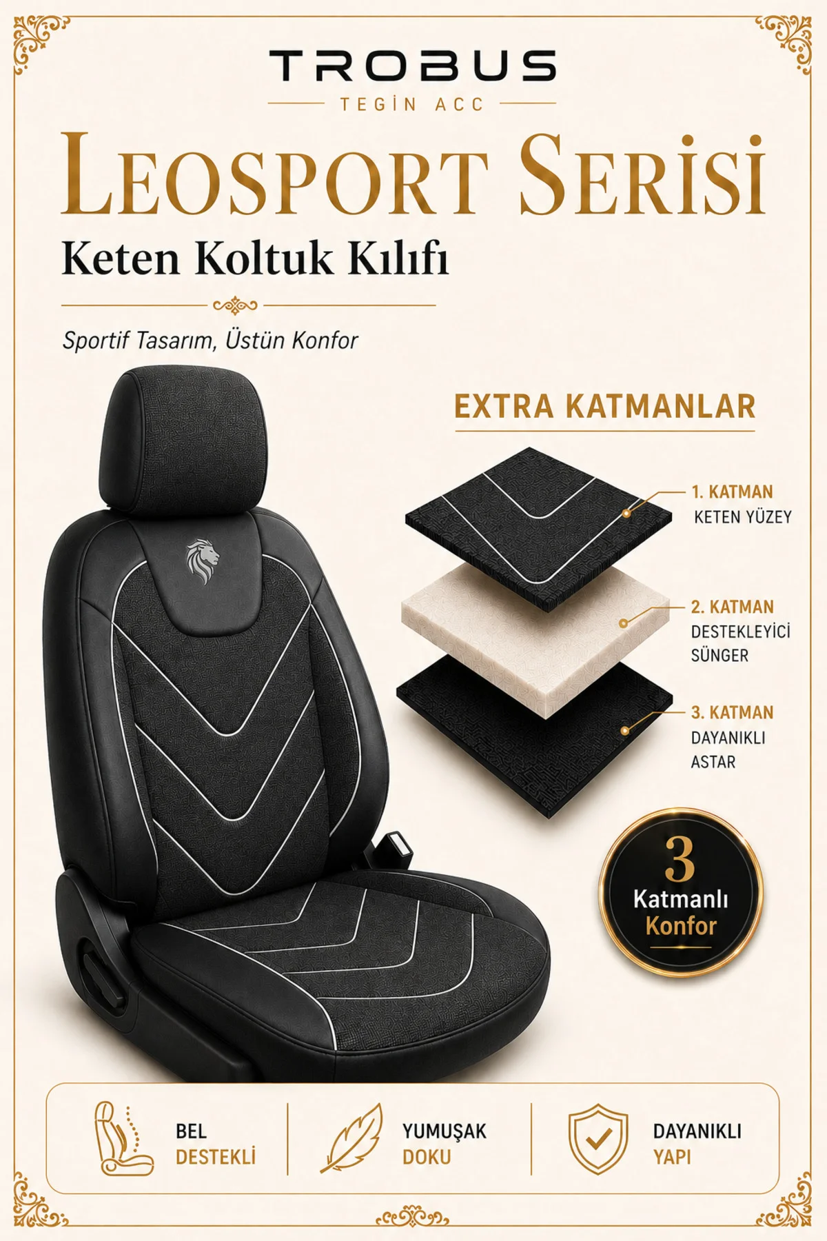 Nissan Navara Double Cab 2016 ve Sonrası Uyumlu LeoSport Serisi Siyah Beyaz Ortopedik Keten Koltuk Kılıfı Fiyatı, Yorumları ve Özellikleri