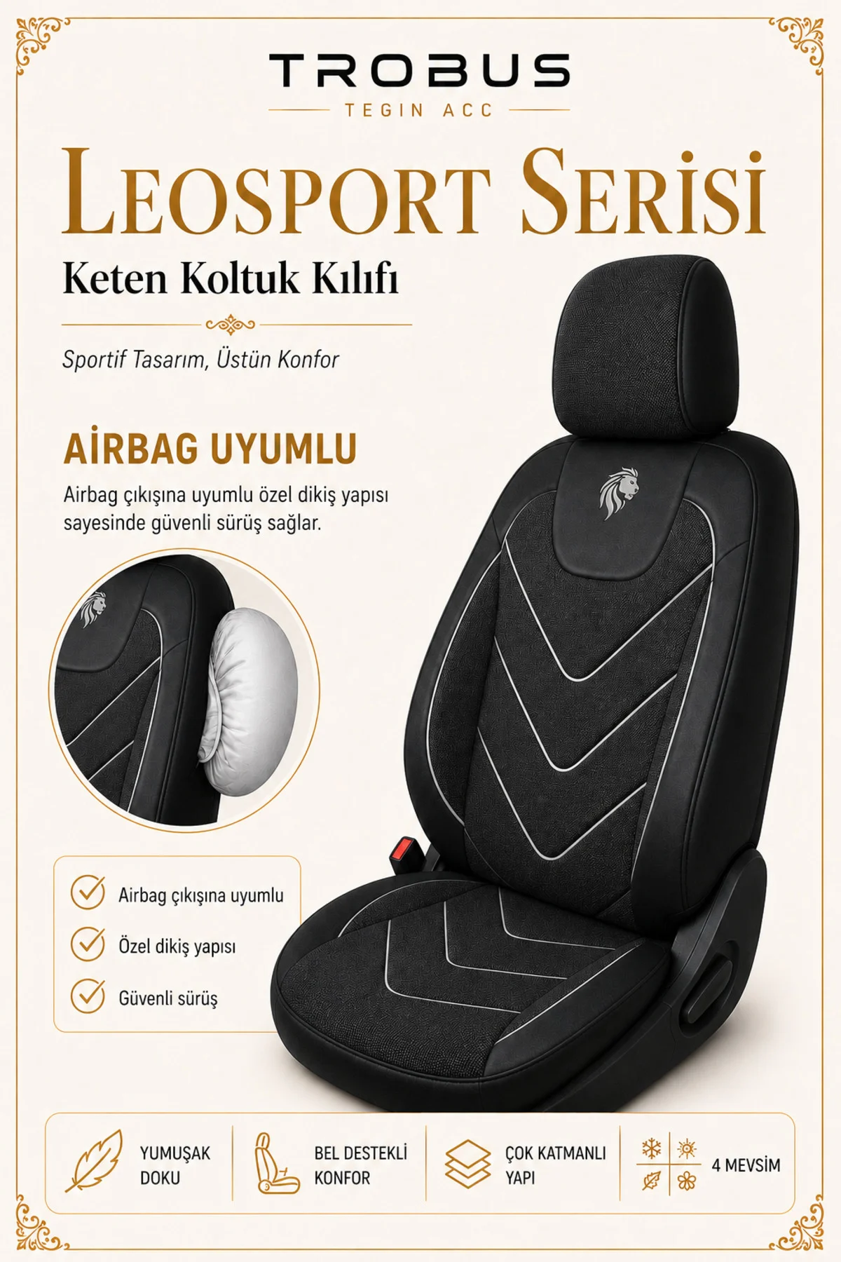 Nissan Navara Double Cab 2016 ve Sonrası Uyumlu LeoSport Serisi Siyah Beyaz Ortopedik Keten Koltuk Kılıfı Fiyatı, Yorumları ve Özellikleri