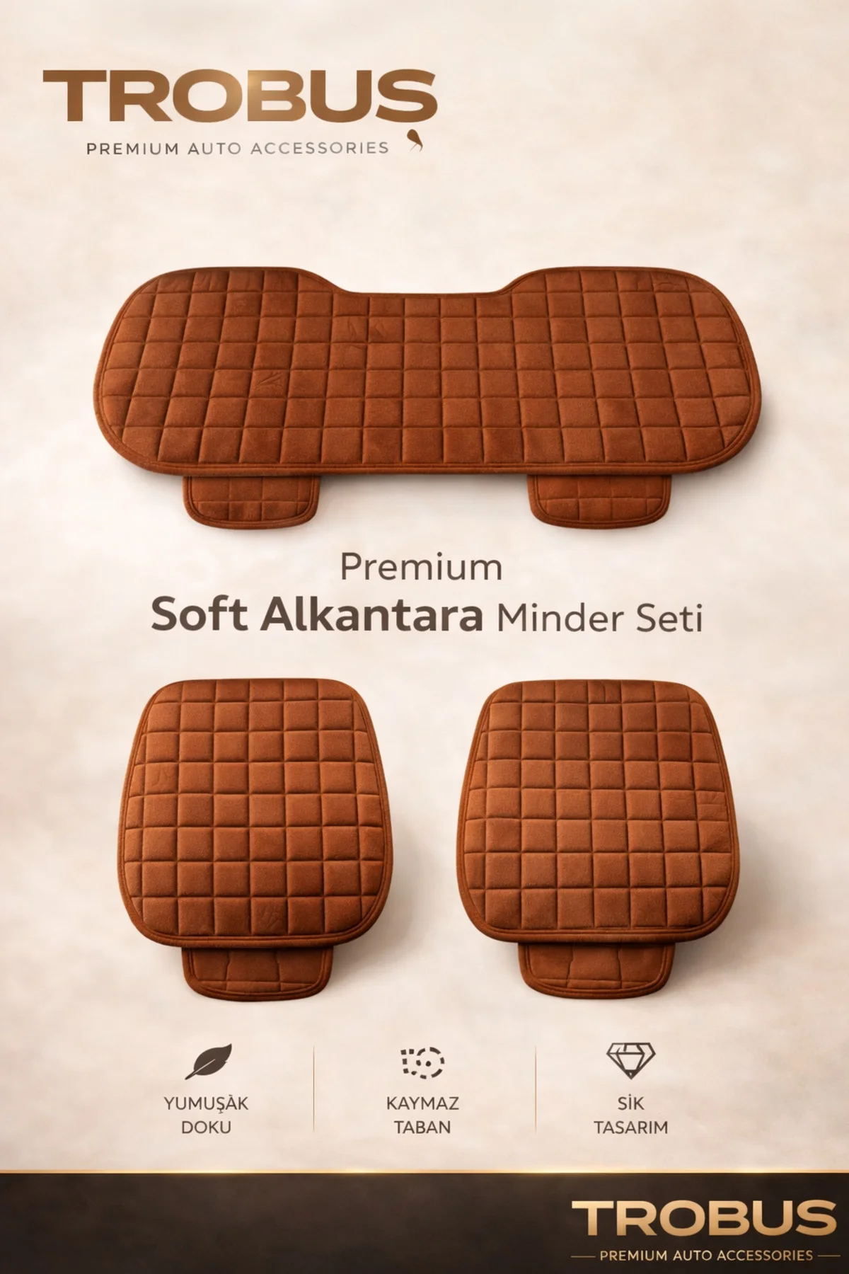 Nissan NOTE 2006-2012 Uyumlu Soft Alkantra 3 Parça Süet Oto Koltuk Minderi Terletmez Taba