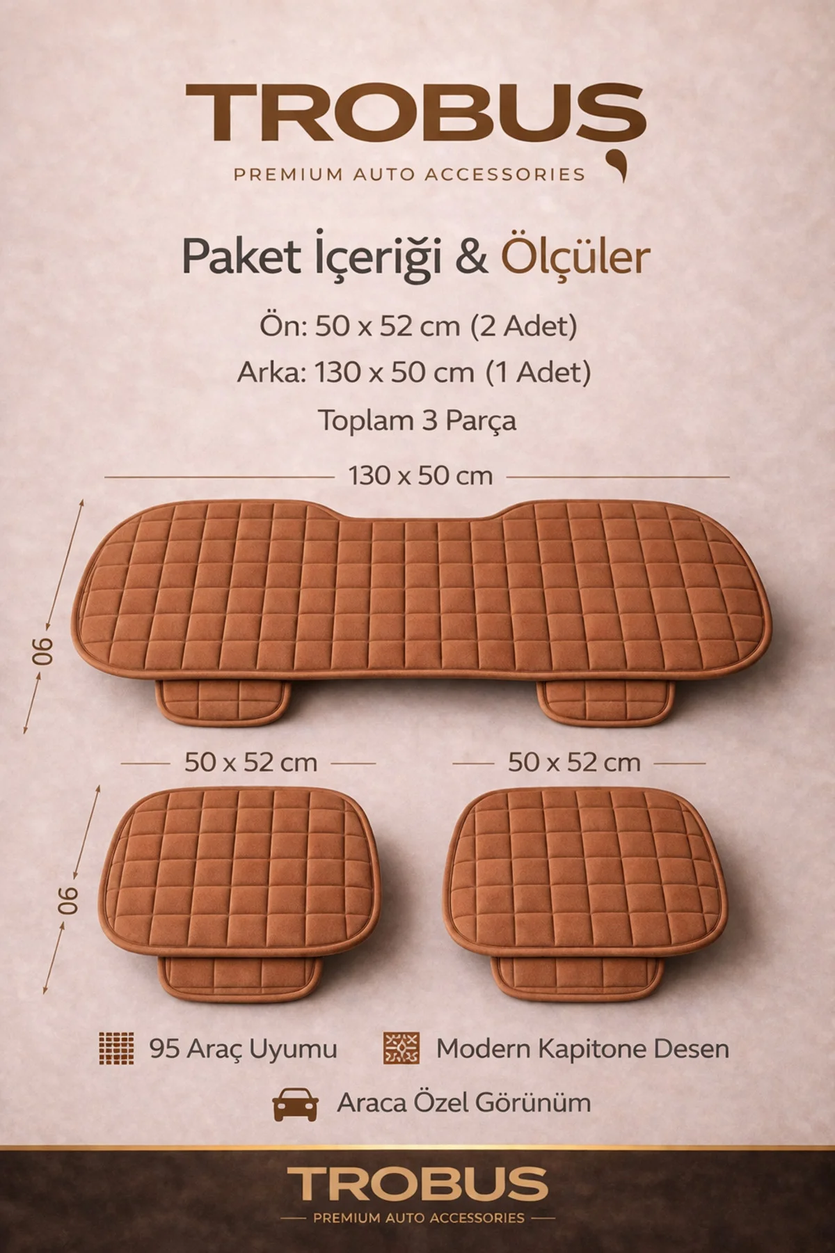 Nissan NOTE 2006-2012 Uyumlu Soft Alkantra 3 Parça Süet Oto Koltuk Minderi Terletmez Taba