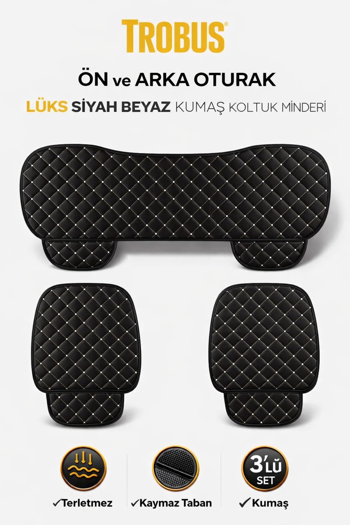 Nissan NOTE 2006-2012 Uyumlu Kapitone Kumaş 3 Parça Oto Koltuk Minderi Terletmez Siyah - Beyaz Fiyatı, Yorumları ve Özellikleri