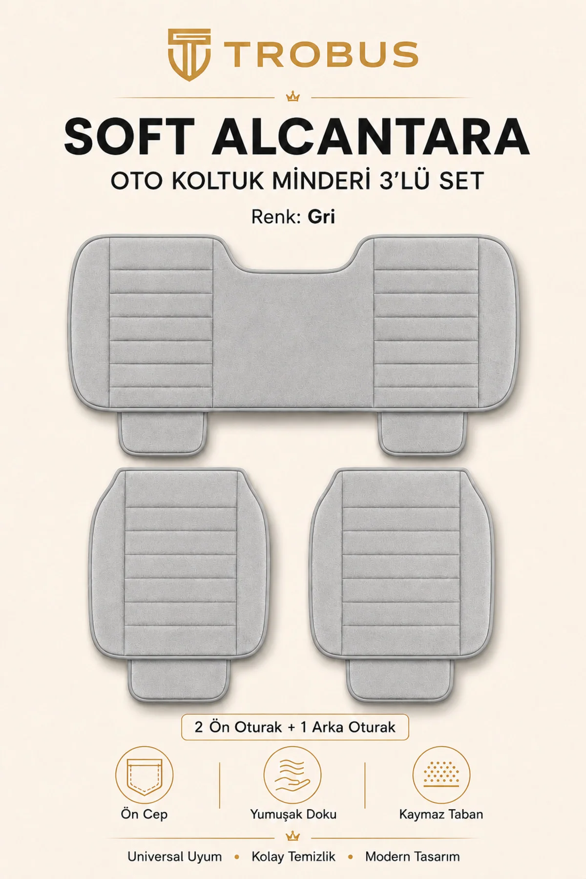 Nissan Note 2006-2012 Soft Alkantara Baby Face 3'lü Oturak Minder Gri