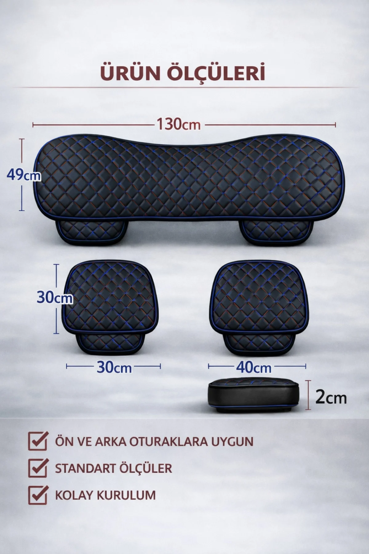 Nissan NOTE 2006-2012 Uyumlu 3 Parça Deri Oturak Oto Koltuk Minderi Terletmez Siyah - Mavi Fiyatı, Yorumları ve Özellikleri