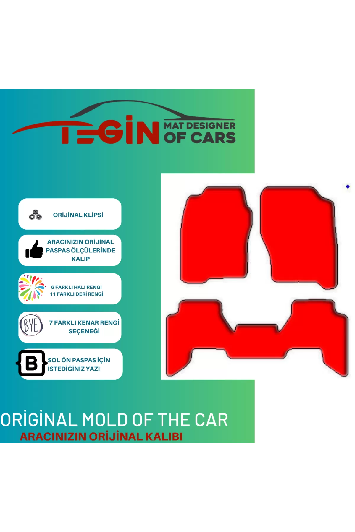 Nissan Pathfinder R51 2004-2012 -3parça  Kırmızı Halı Gri Kenar H