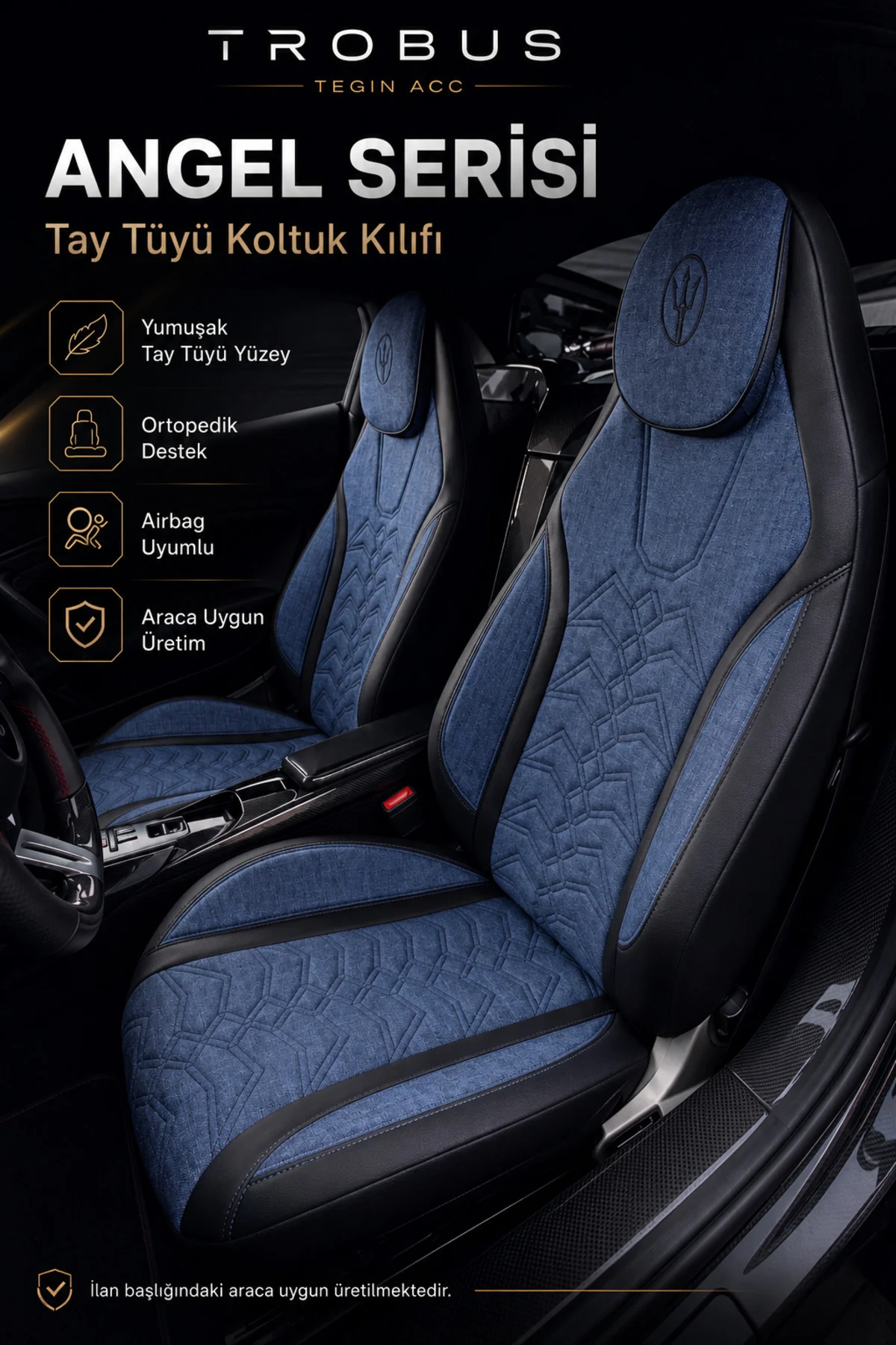 Nissan Primera 2002-2008 Uyumlu Angel Serisi Tay Tüyü Koltuk Kılıfı Mavi Siyah Fiyatı, Yorumları ve Özellikleri
