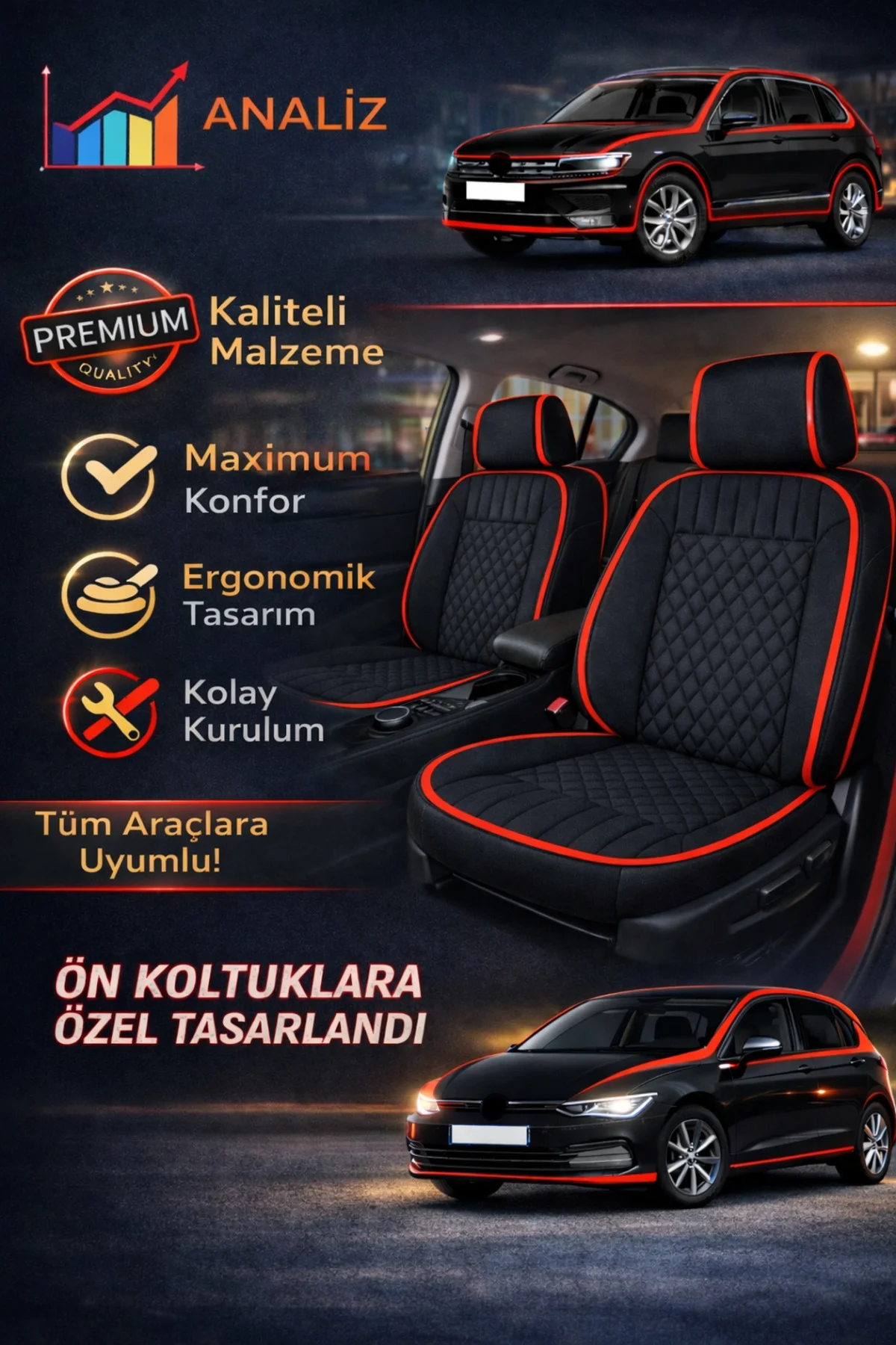 Nissan PULSAR 2016-2019 Uyumlu Eren Daimond 2 Parça Ön Oto Koltuk Minderi Terletmez Siyah - Kırmızı Fiyatı, Yorumları ve Özellikleri